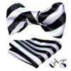 Barry Wang Men Black White Stripe Self Tie Bow Tie Hanky Cufflinks Set sold by Barrywang