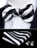 Barry Wang Men Black White Stripe Self Tie Bow Tie Hanky Cufflinks Set sold by Barrywang
