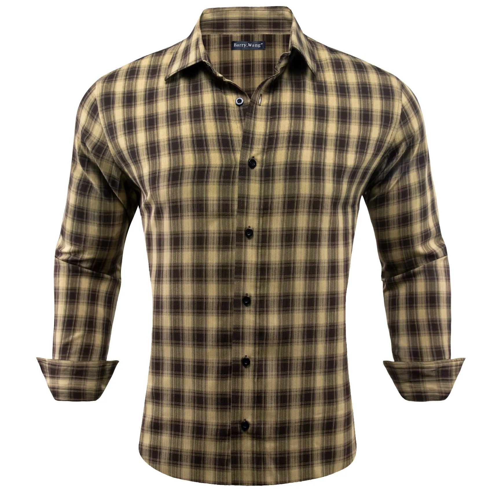 Barry.wang Khaki Black Plaid Men's Shirt sold by Barrywang product image thumbnail 2