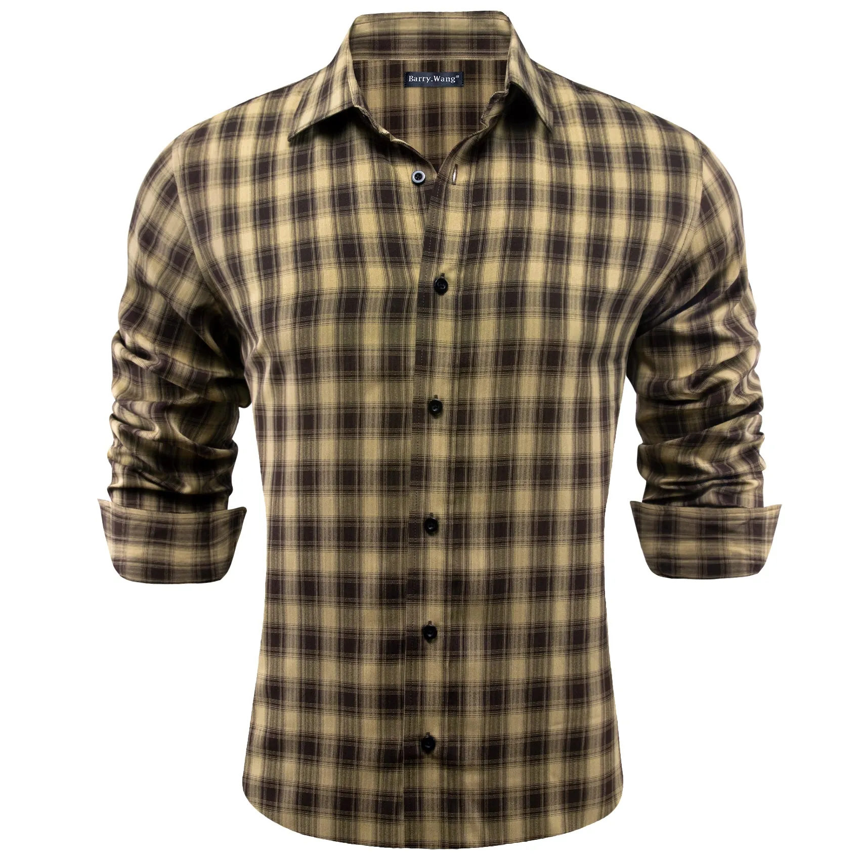 Barry.wang Khaki Black Plaid Men's Shirt sold by Barrywang product image thumbnail 3