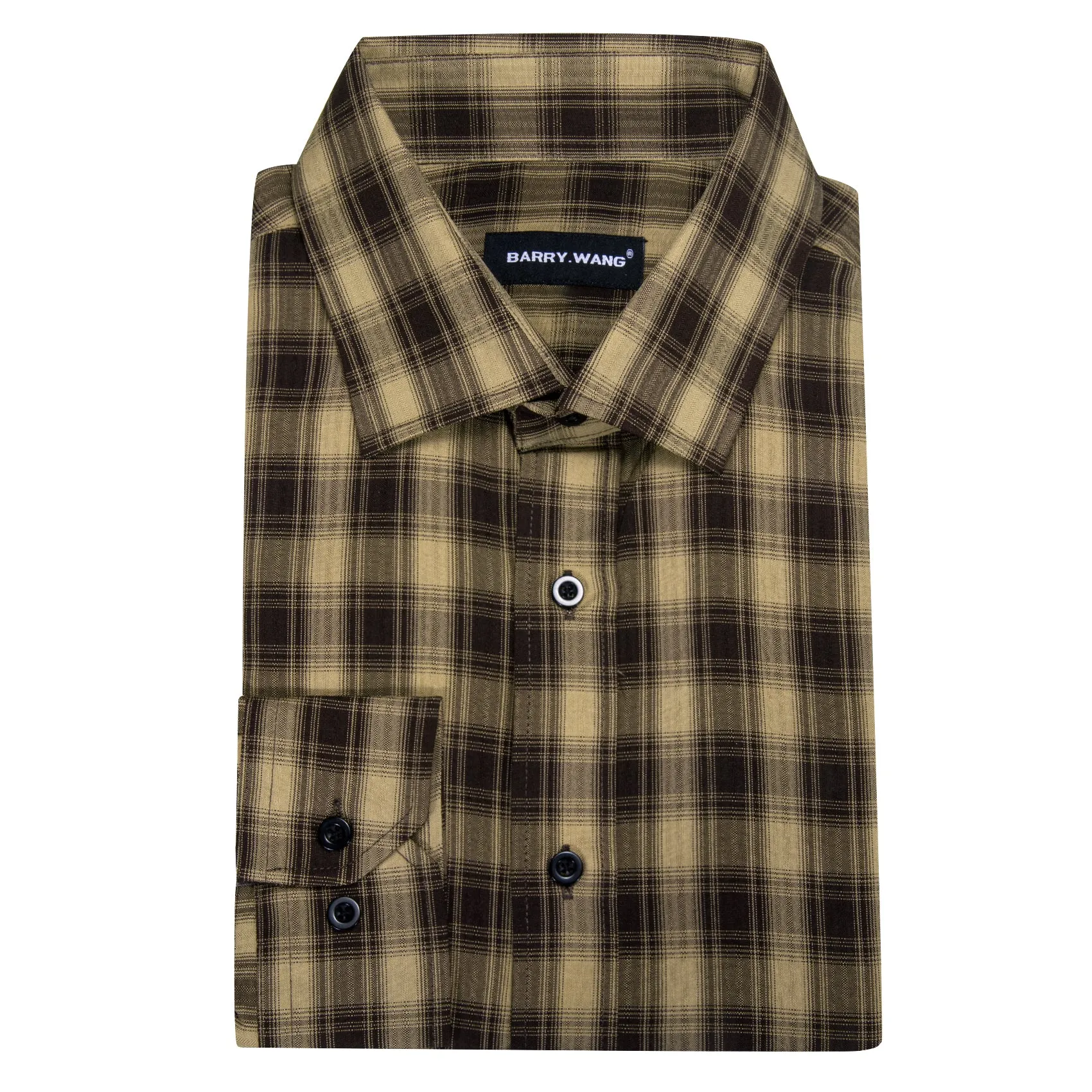 Barry.wang Khaki Black Plaid Men's Shirt sold by Barrywang product image thumbnail 4