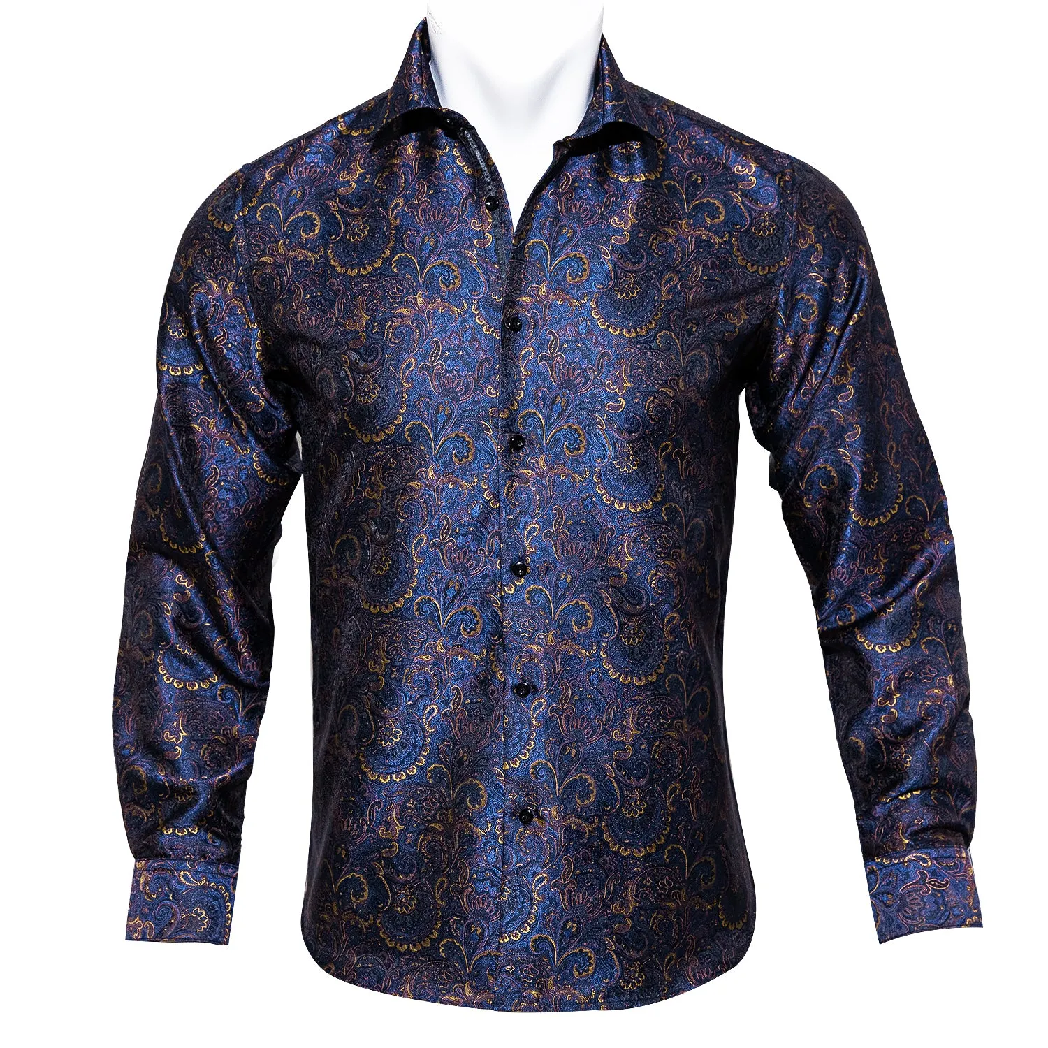 Barry.wang Luxury Blue Golden Floral Shirt sold by Barrywang