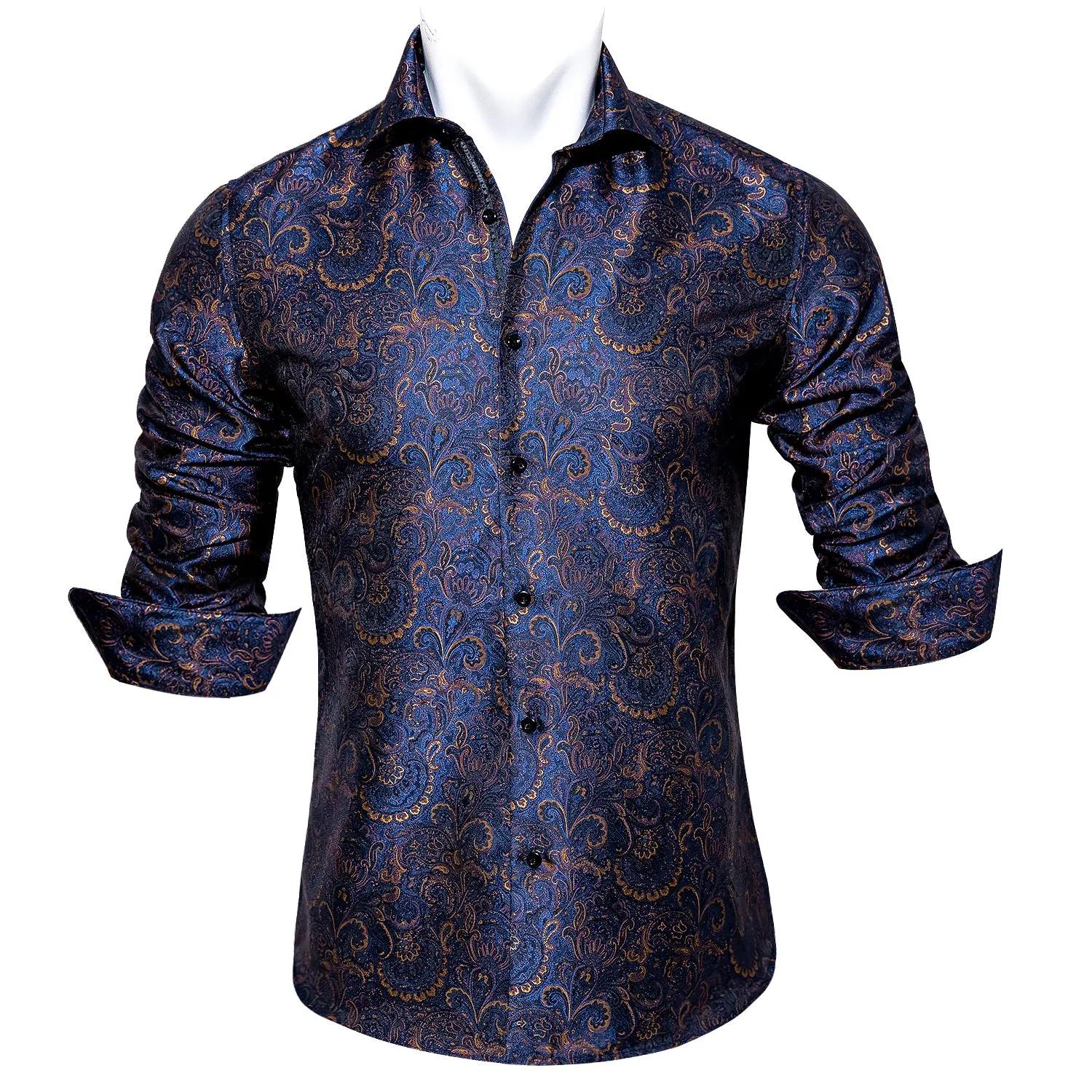 Barry.wang Luxury Blue Golden Floral Shirt sold by Barrywang product image thumbnail 3