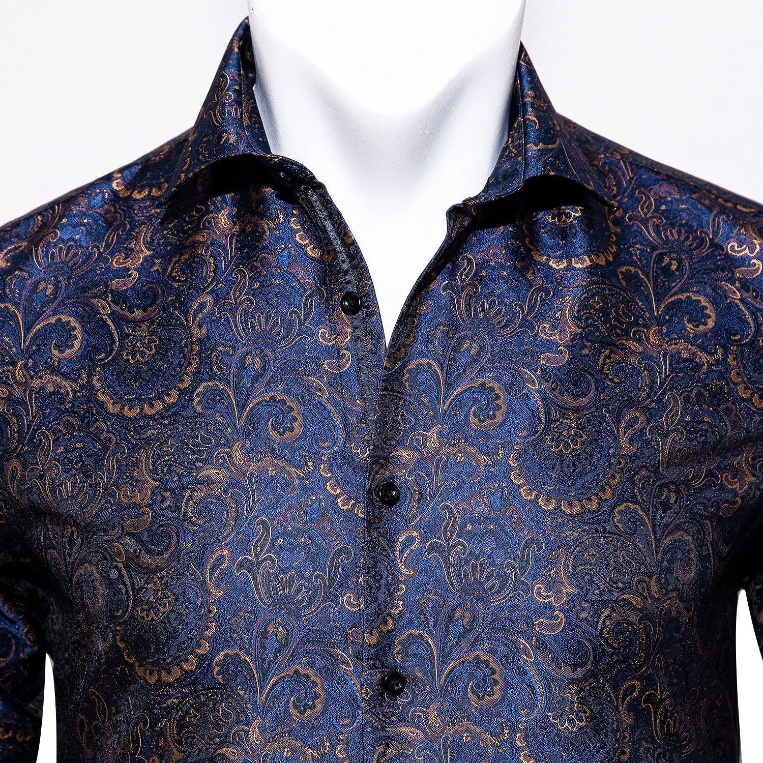 Barry.wang Luxury Blue Golden Floral Shirt sold by Barrywang product image thumbnail 5