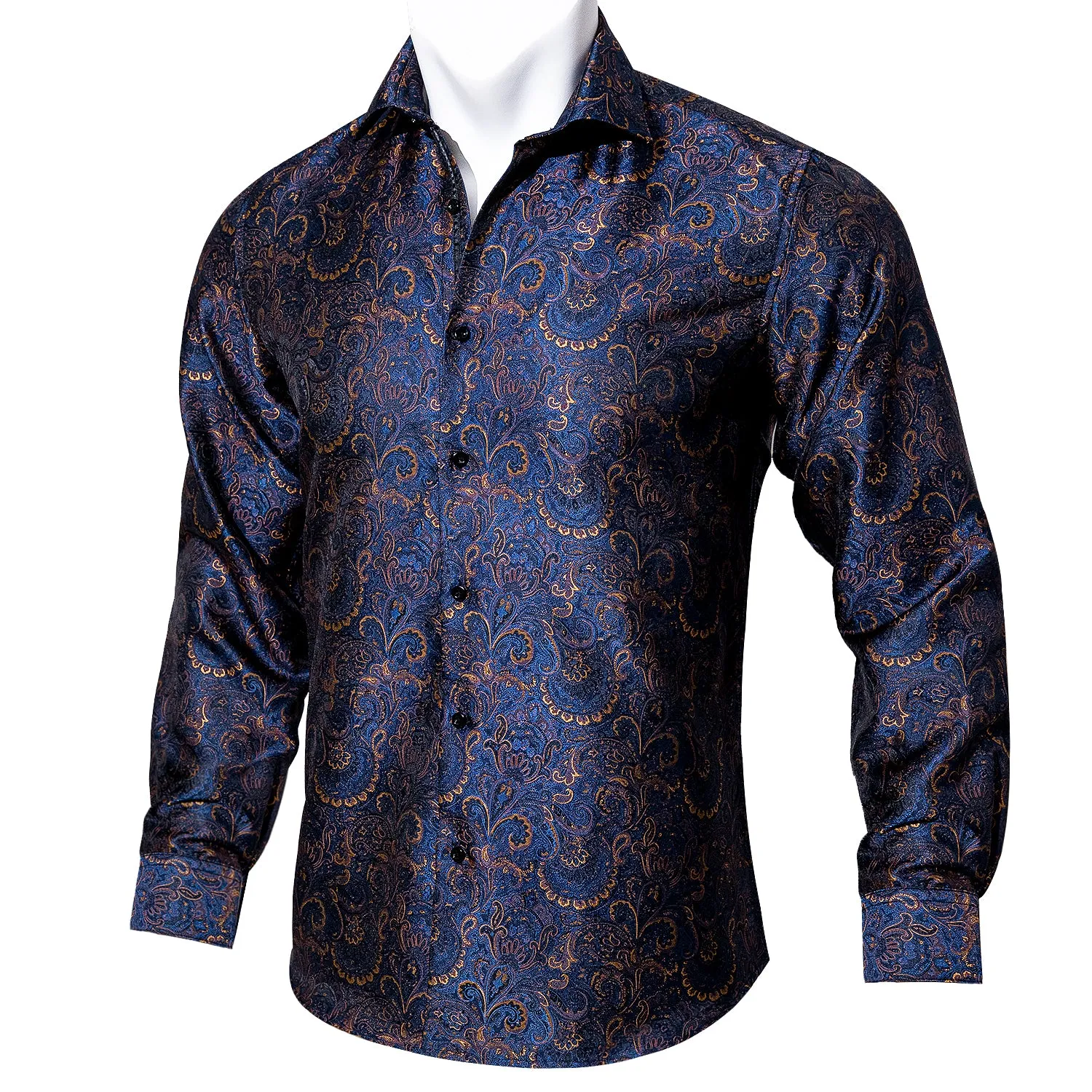Barry.wang Luxury Blue Golden Floral Shirt sold by Barrywang product image thumbnail 2