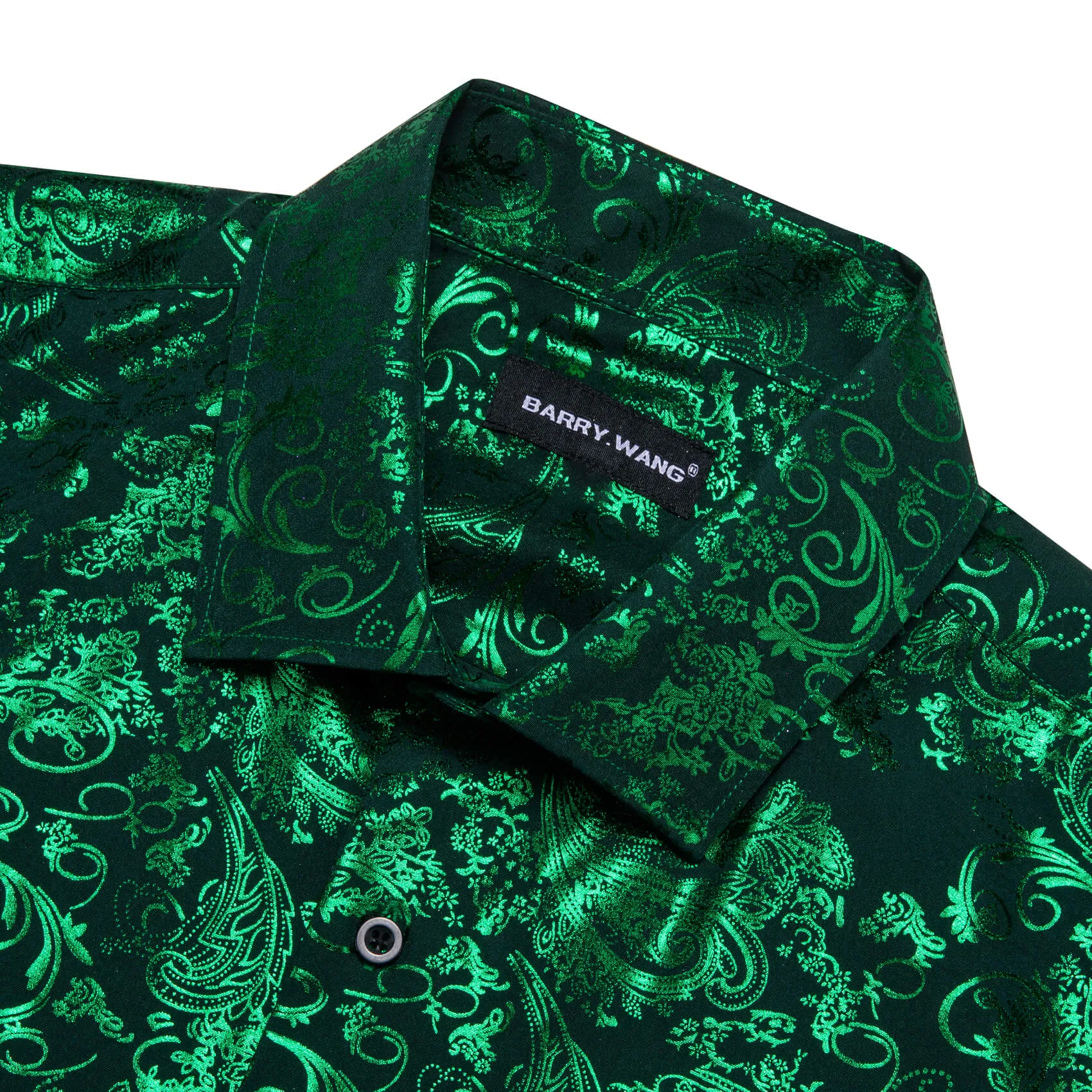 Barry.wang Men's Shirt Silk Emerald Green Bronzing Floral Jacquard Shirt sold by Barrywang product image thumbnail 4