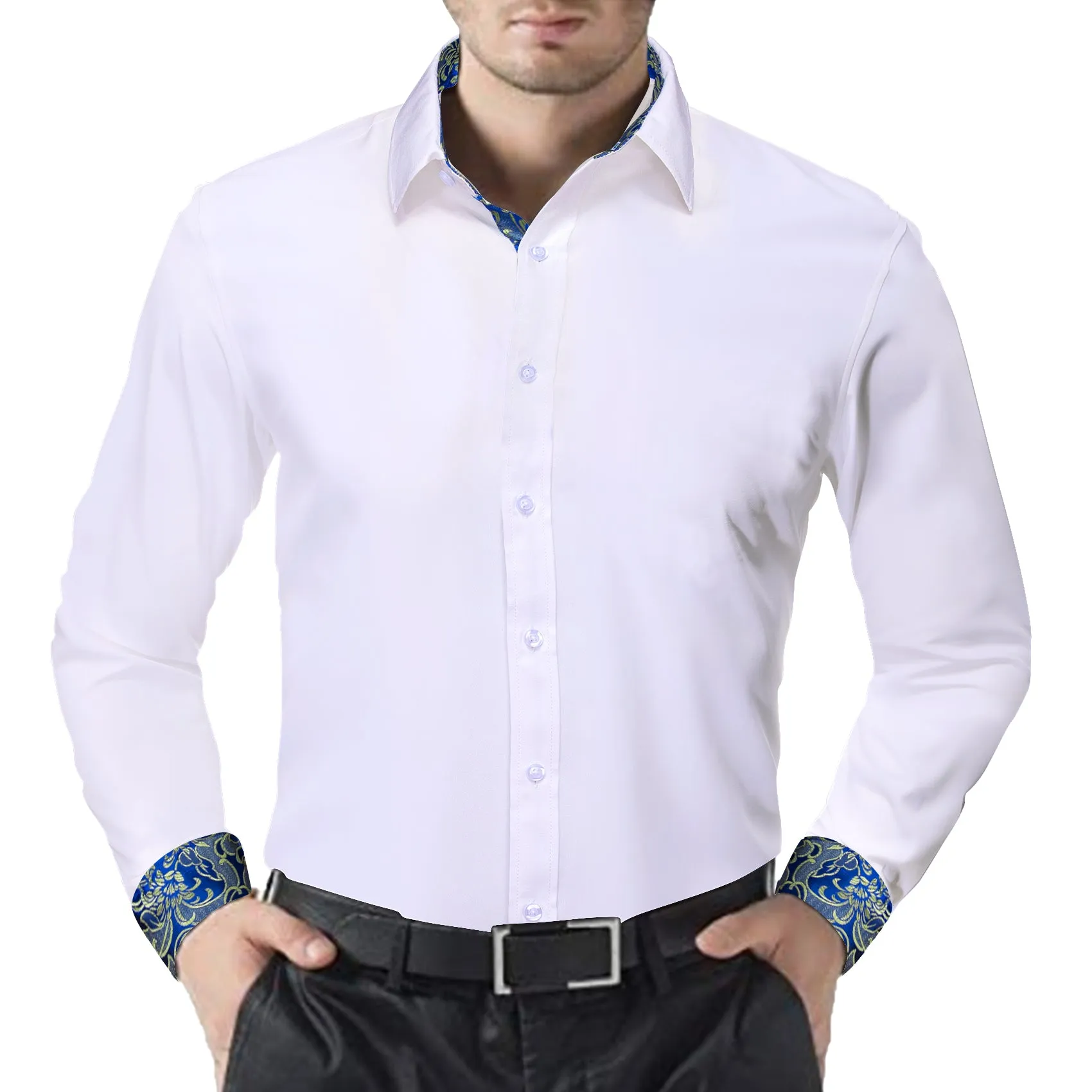 Barry. Wang Formal White Blue Splicing Men's Business Shirt sold by Barrywang product image thumbnail 3