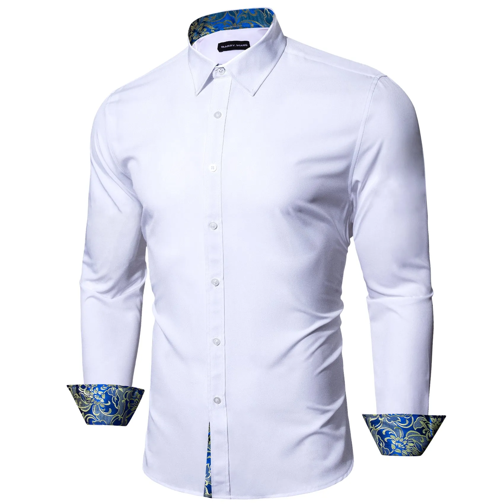 Barry. Wang Formal White Blue Splicing Men's Business Shirt sold by Barrywang product image thumbnail 2