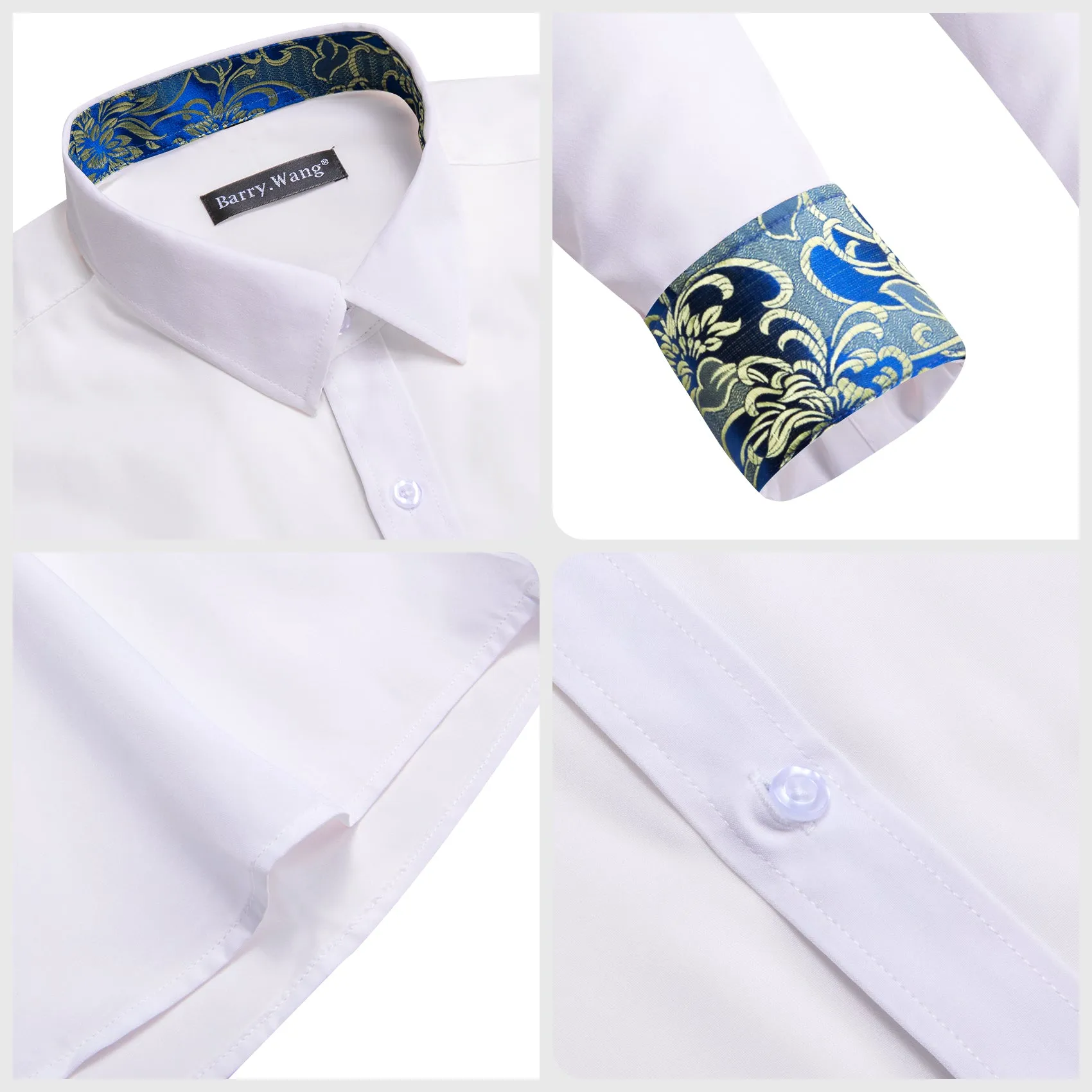 Barry. Wang Formal White Blue Splicing Men's Business Shirt sold by Barrywang product image thumbnail 5