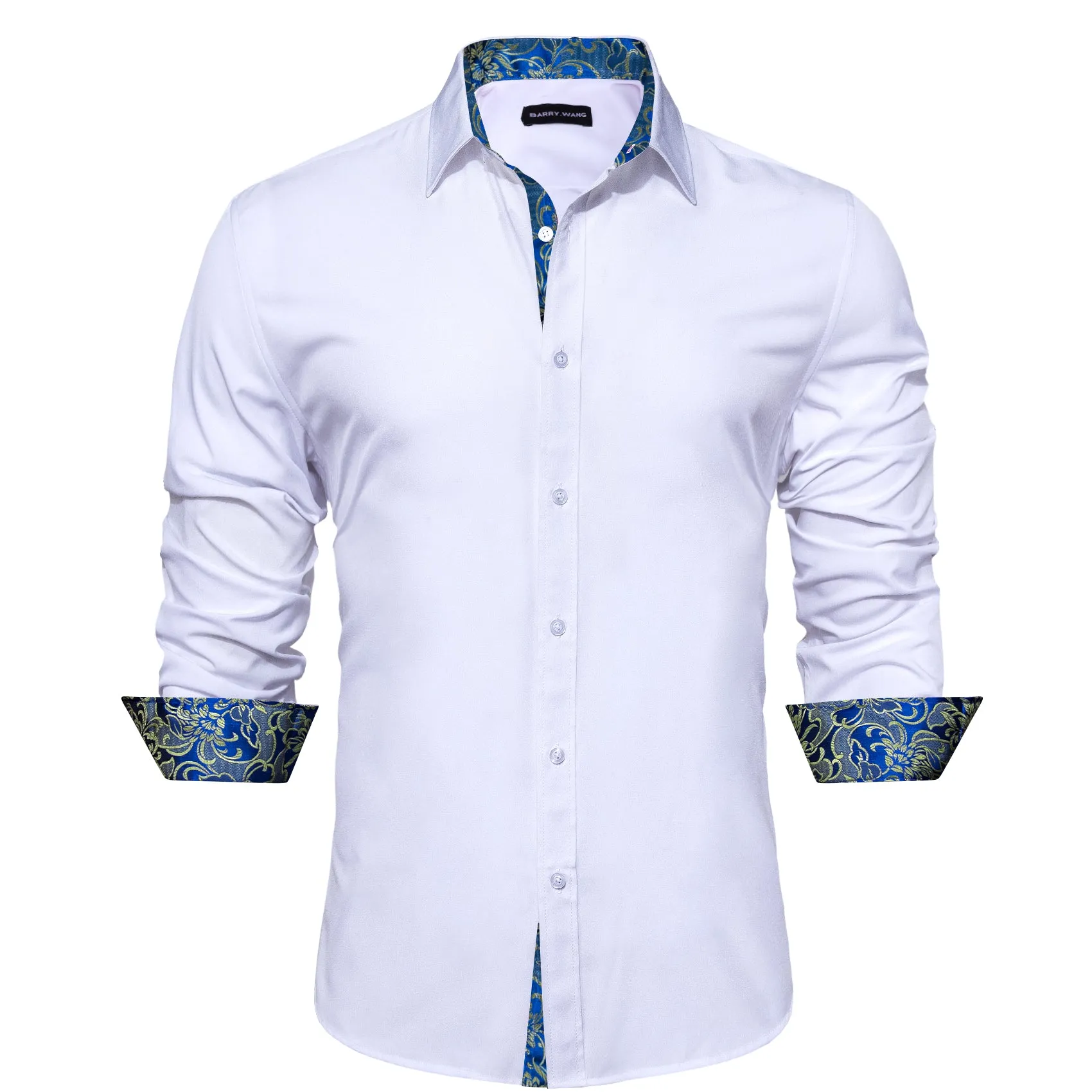 Barry. Wang Formal White Blue Splicing Men's Business Shirt sold by Barrywang