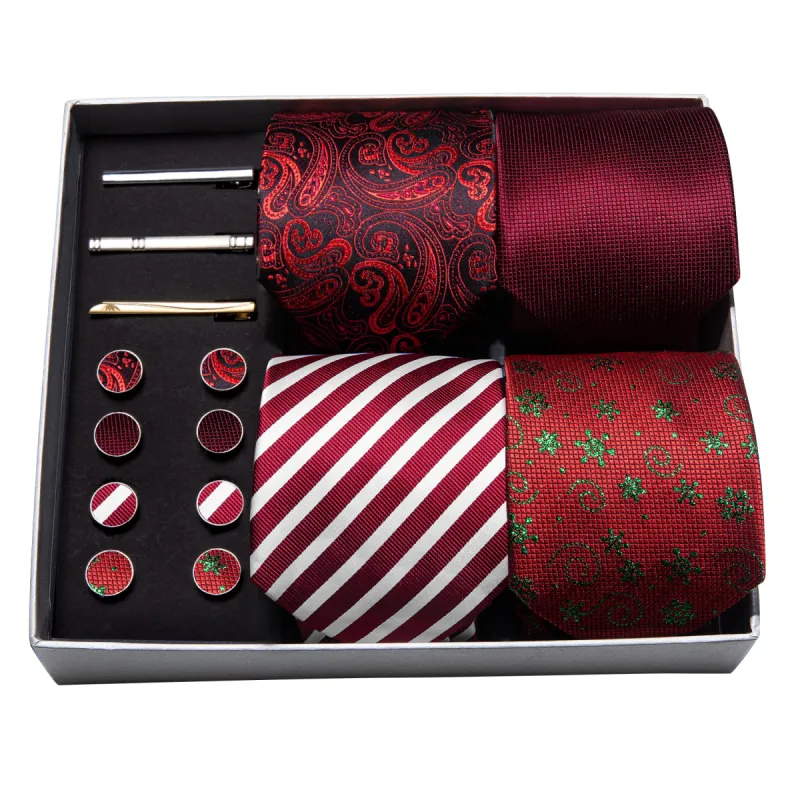 4pcs Barry. Wang Silk Red Men Wedding Necktie Pocket Square Gift Box Set sold by Barrywang
