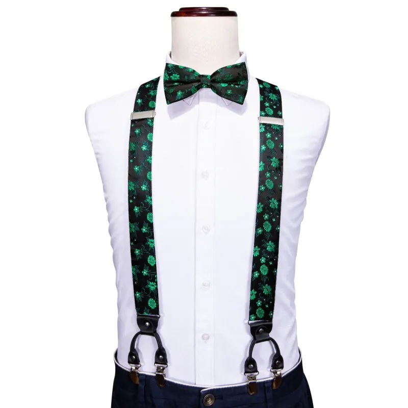 Green Black Flower Y Back Adjustable Bow Tie Suspenders Set sold by Barrywang