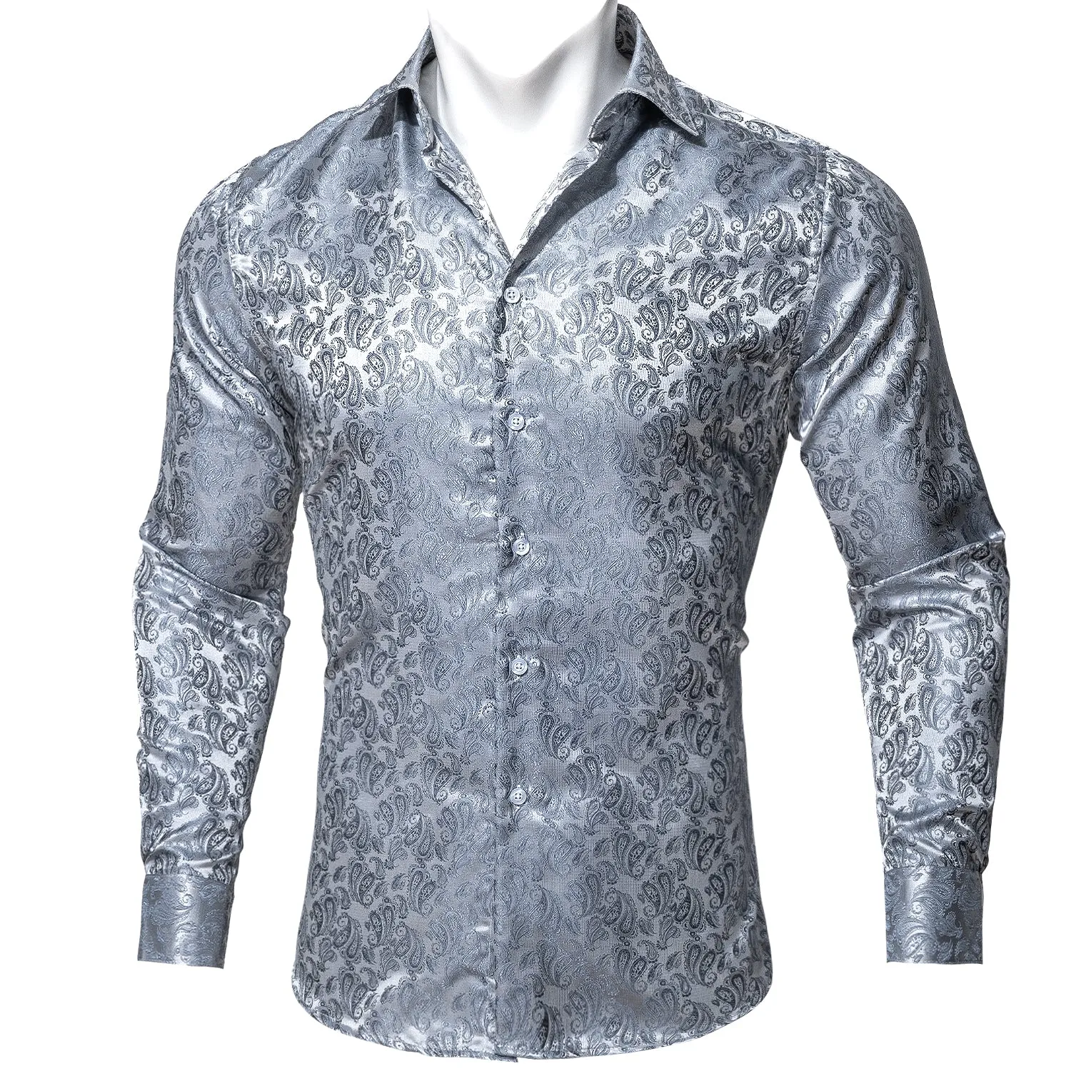 Barry Wang Paisley Pattern Shirts Fashion Silver Grey Long Sleeve Shirt sold by Barrywang product image thumbnail 2