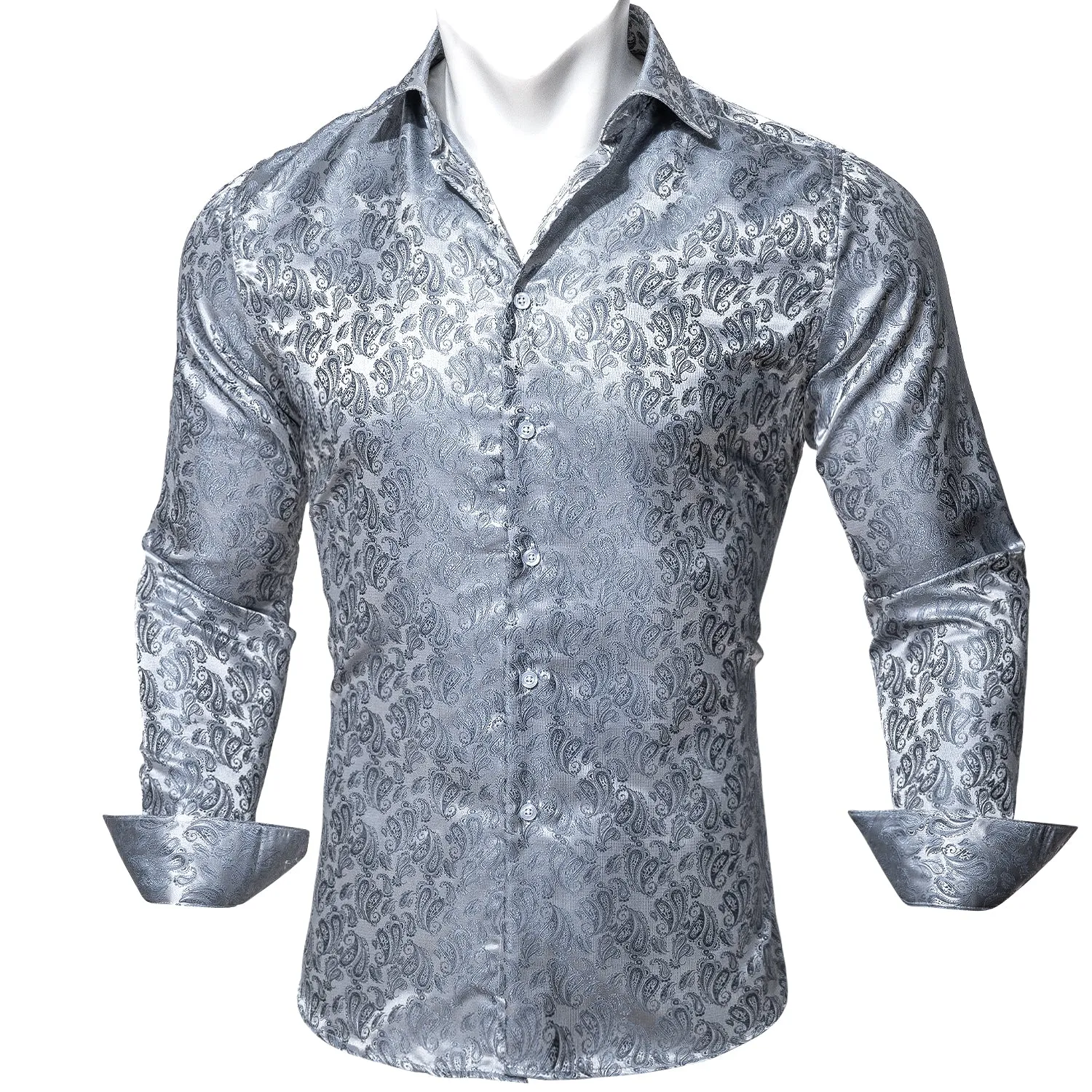Barry Wang Paisley Pattern Shirts Fashion Silver Grey Long Sleeve Shirt sold by Barrywang product image thumbnail 4