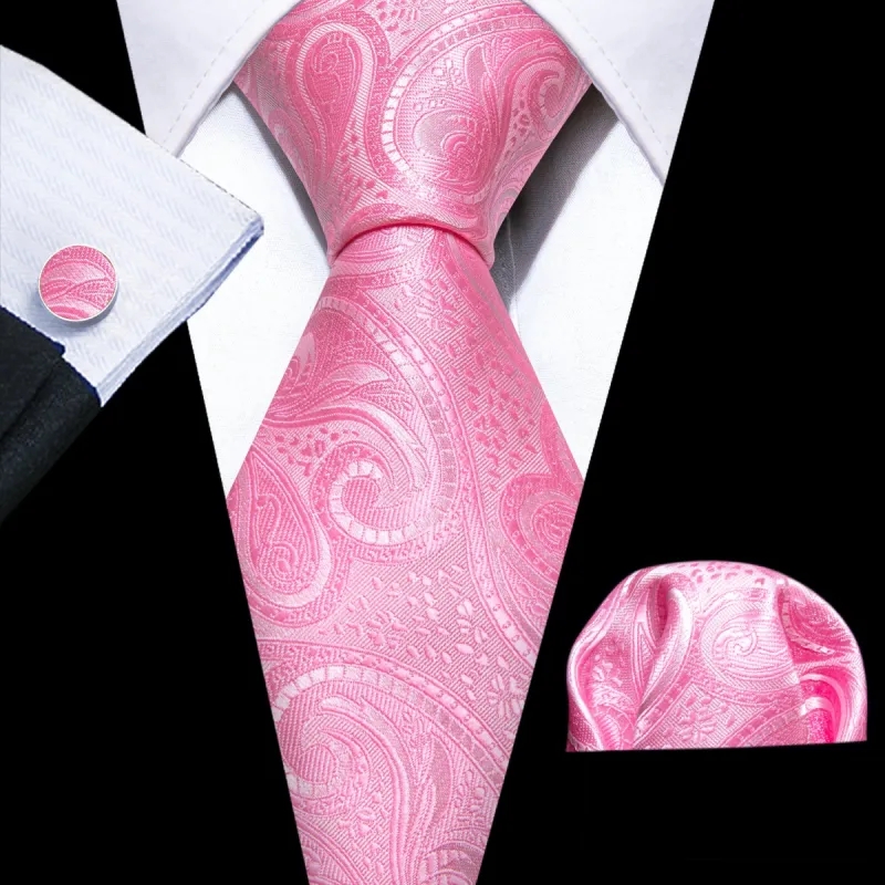 Barry Wang Persian Pink Paisley Silk Tie Pocket Square Cufflinks Set sold by Barrywang