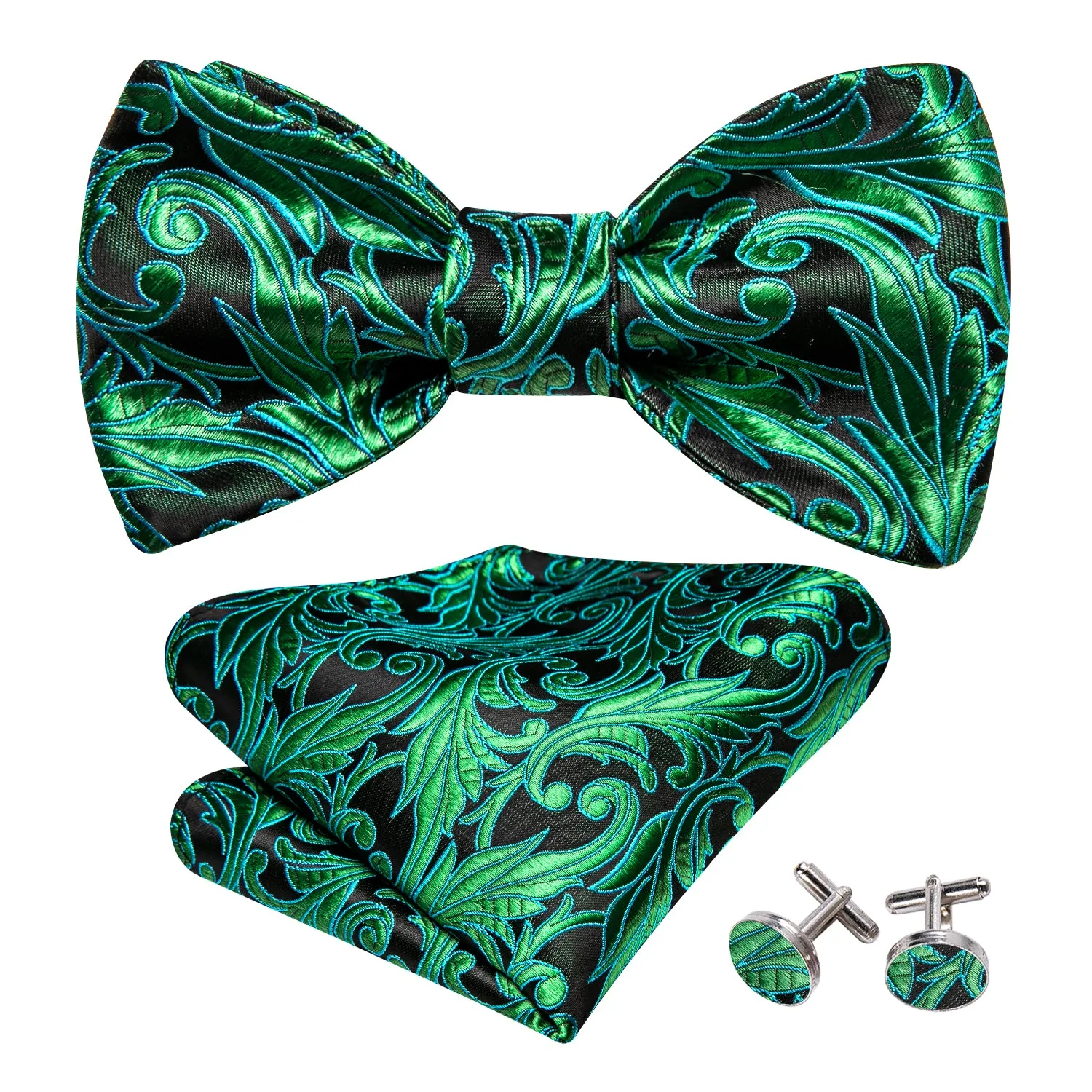 Barry. Wang Fashion Green Paisley Bow Tie Hanky Cufflinks Set sold by Barrywang