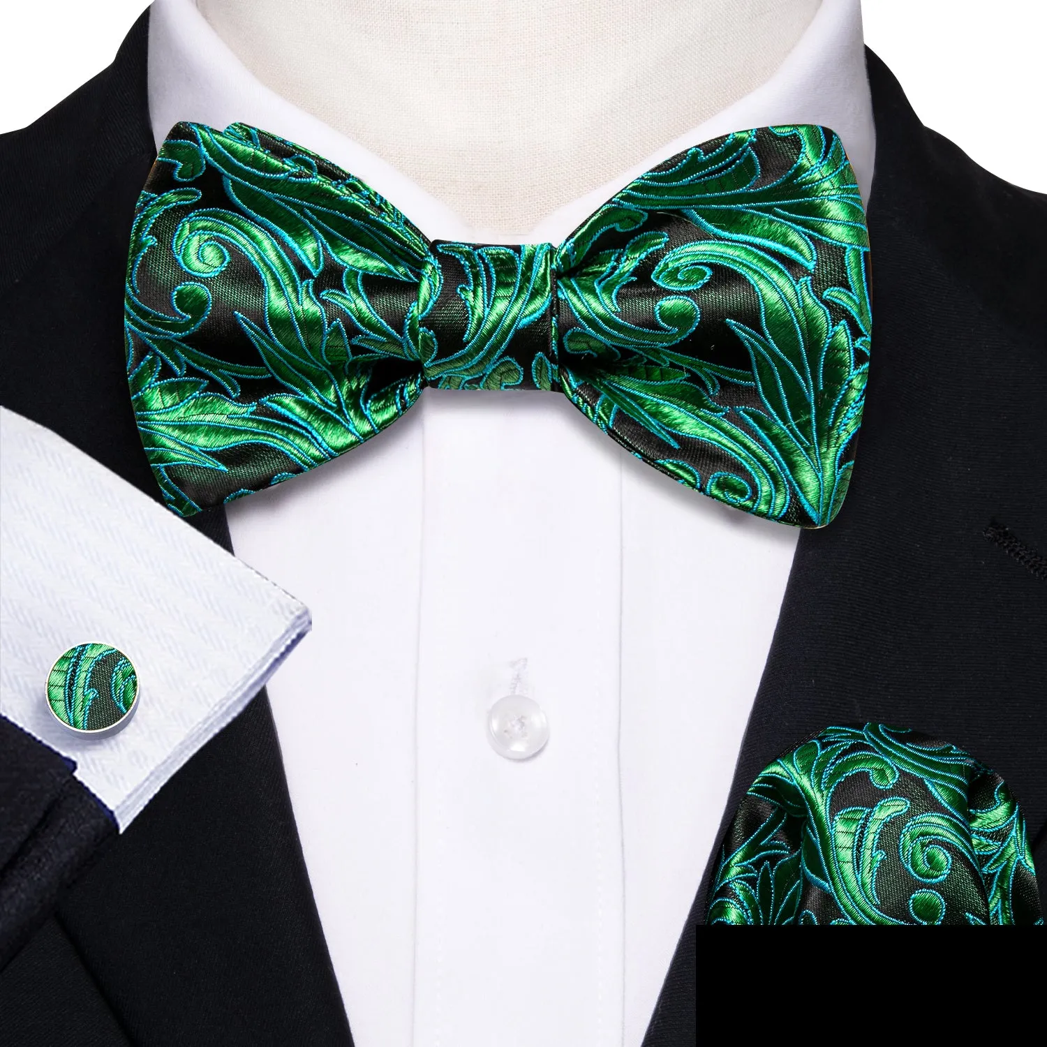 Barry. Wang Fashion Green Paisley Bow Tie Hanky Cufflinks Set sold by Barrywang product image thumbnail 2