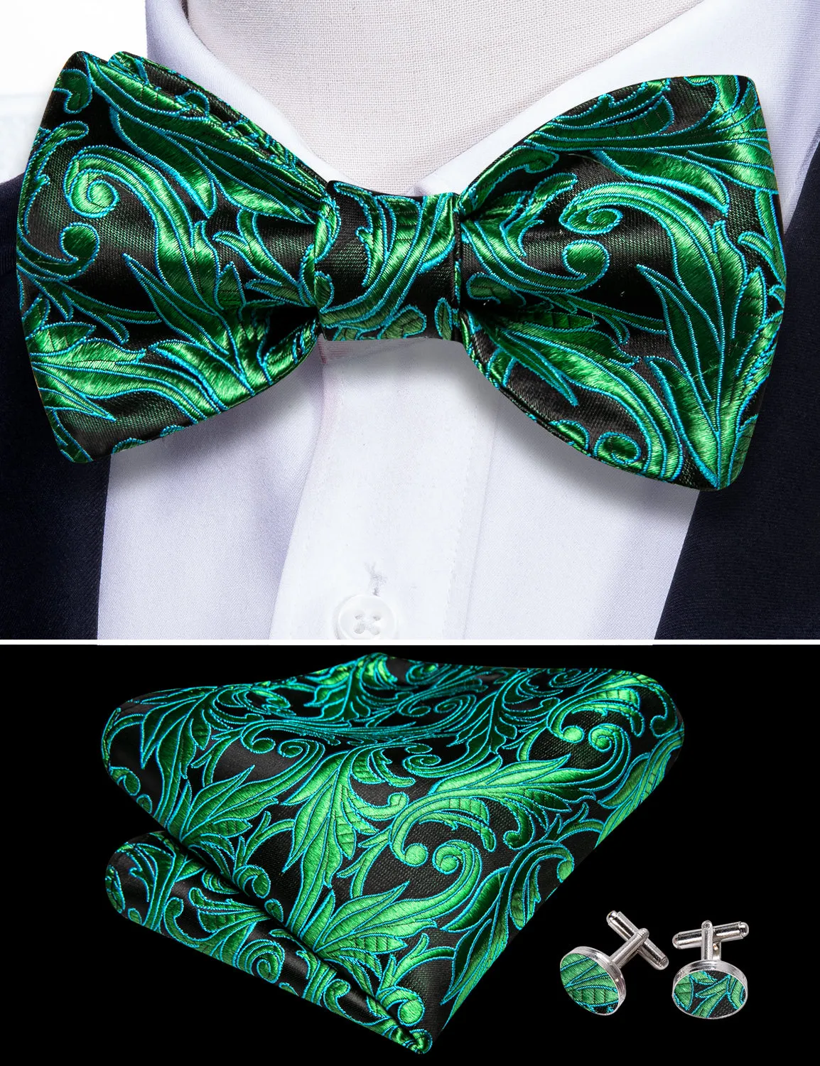 Barry. Wang Fashion Green Paisley Bow Tie Hanky Cufflinks Set sold by Barrywang product image thumbnail 4