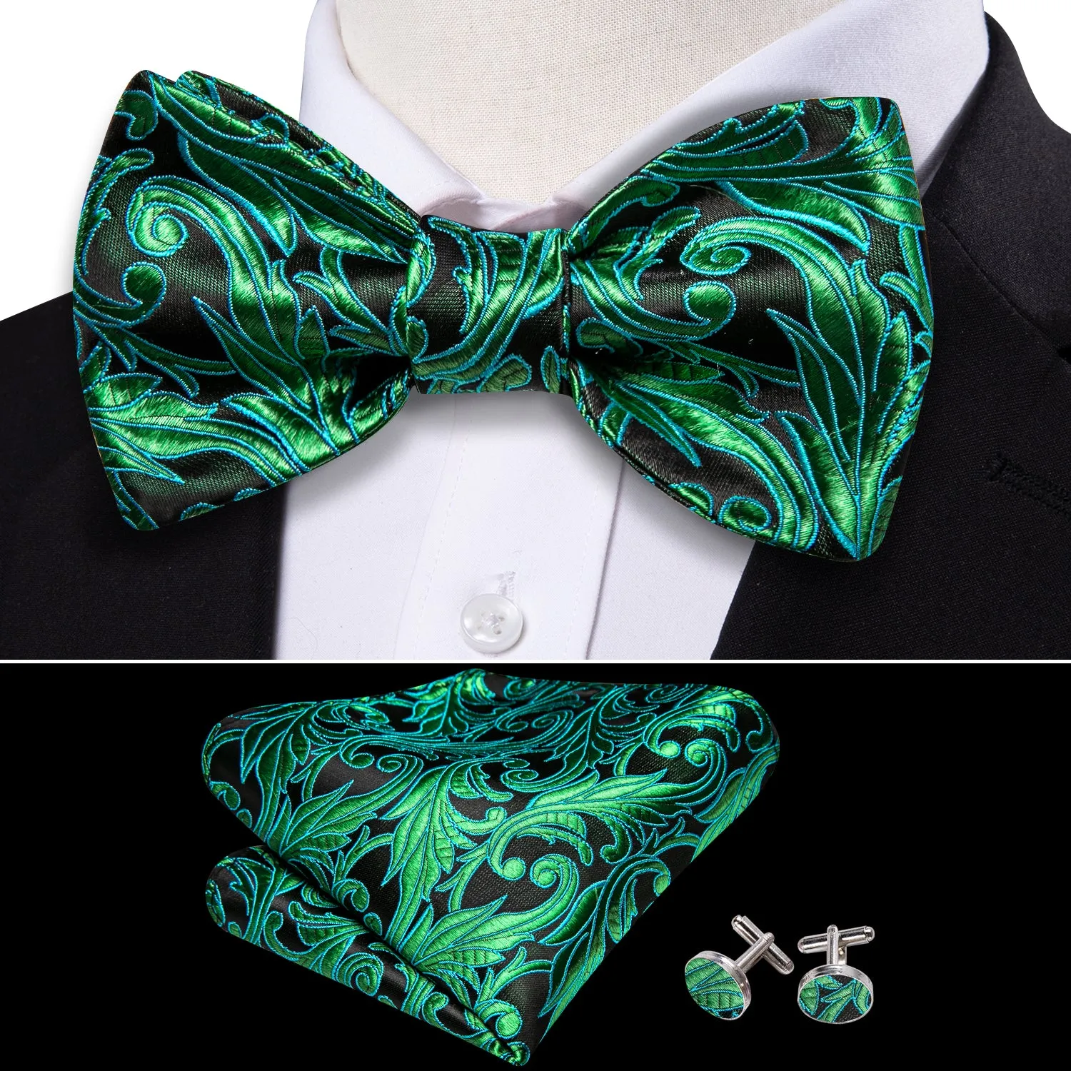 Barry. Wang Fashion Green Paisley Bow Tie Hanky Cufflinks Set sold by Barrywang product image thumbnail 3