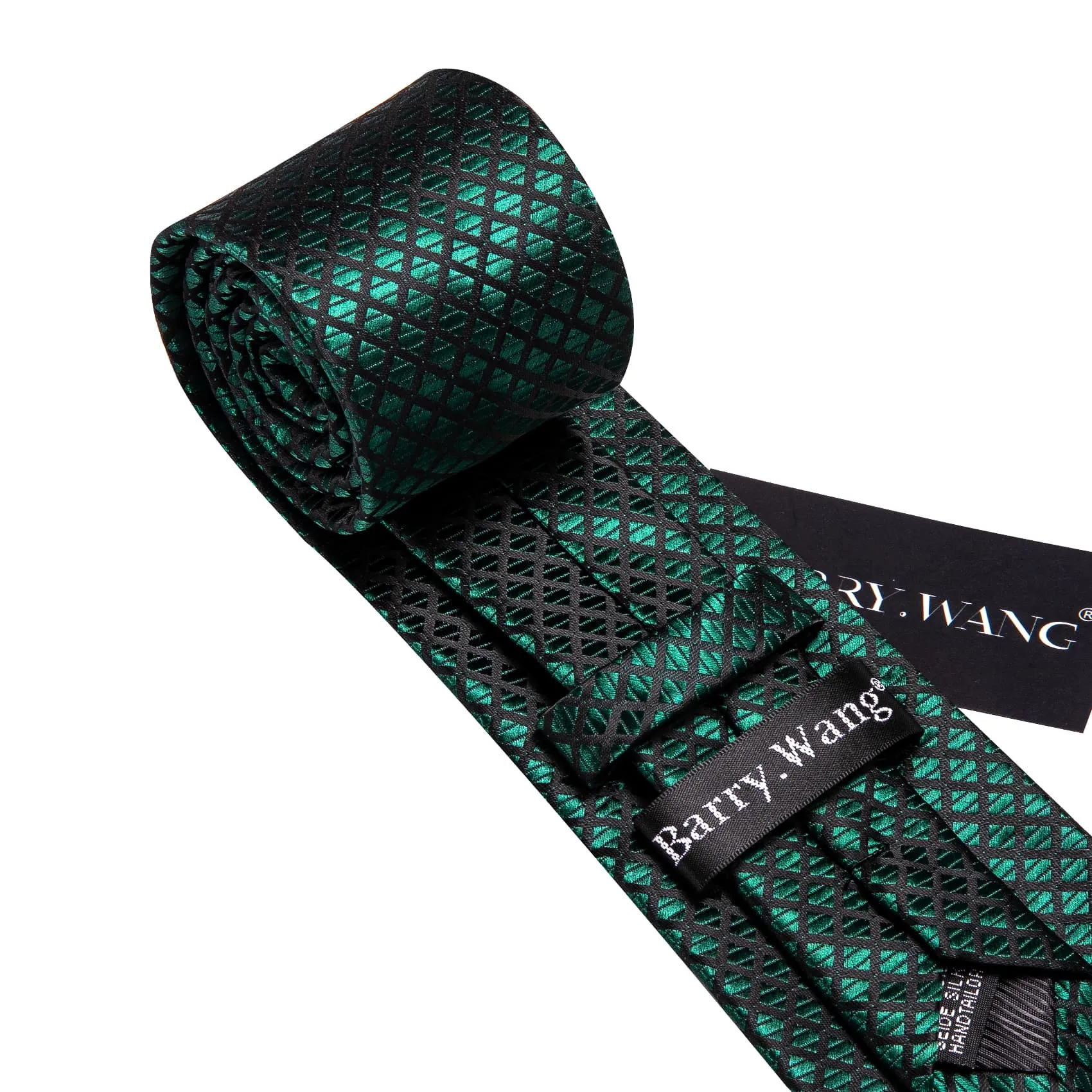 Barry. Wang Plaid Tie Green Black Checkered Necktie and Cufflink Set sold by Barrywang product image thumbnail 5