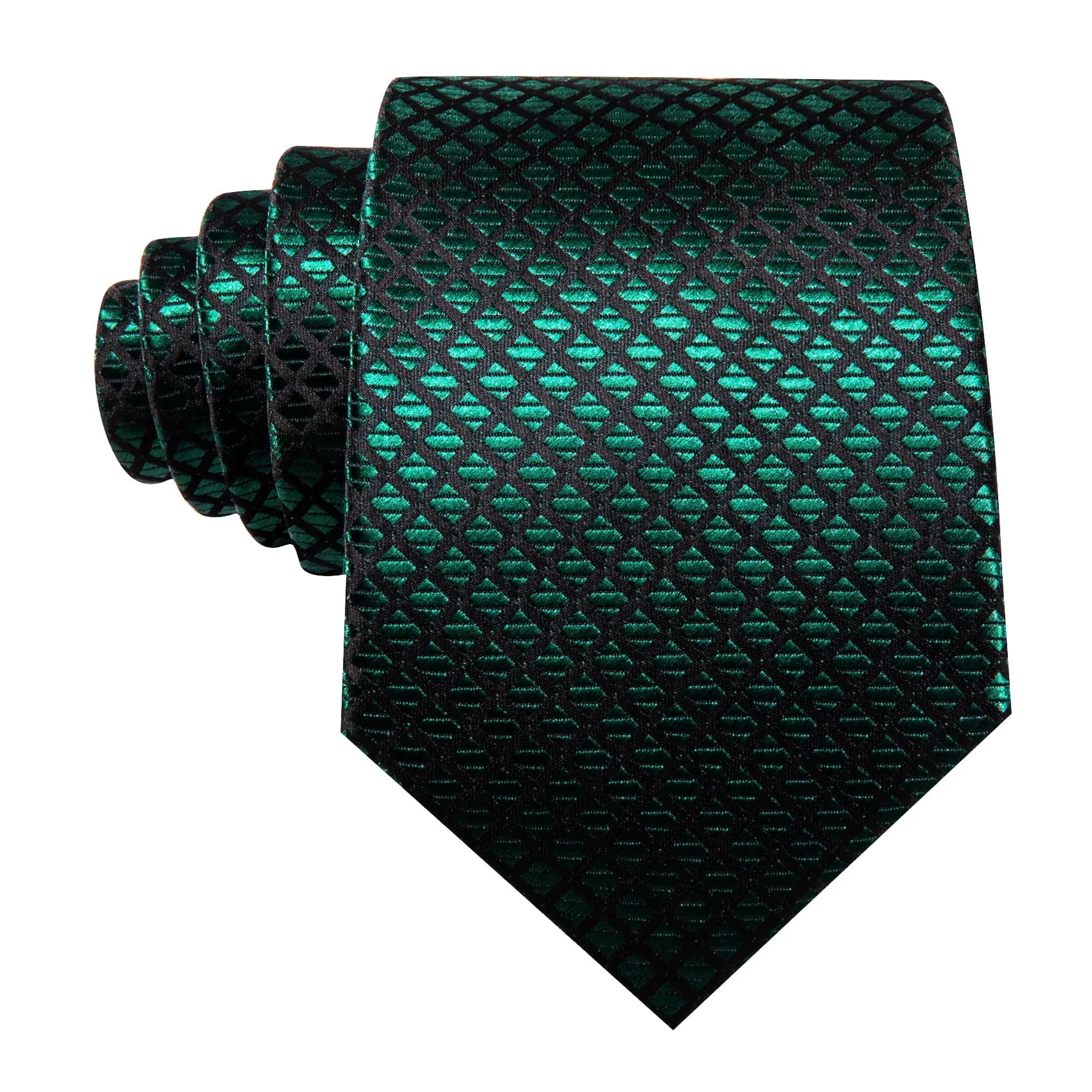 Barry. Wang Plaid Tie Green Black Checkered Necktie and Cufflink Set sold by Barrywang product image thumbnail 4