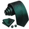 Barry. Wang Plaid Tie Green Black Checkered Necktie and Cufflink Set sold by Barrywang