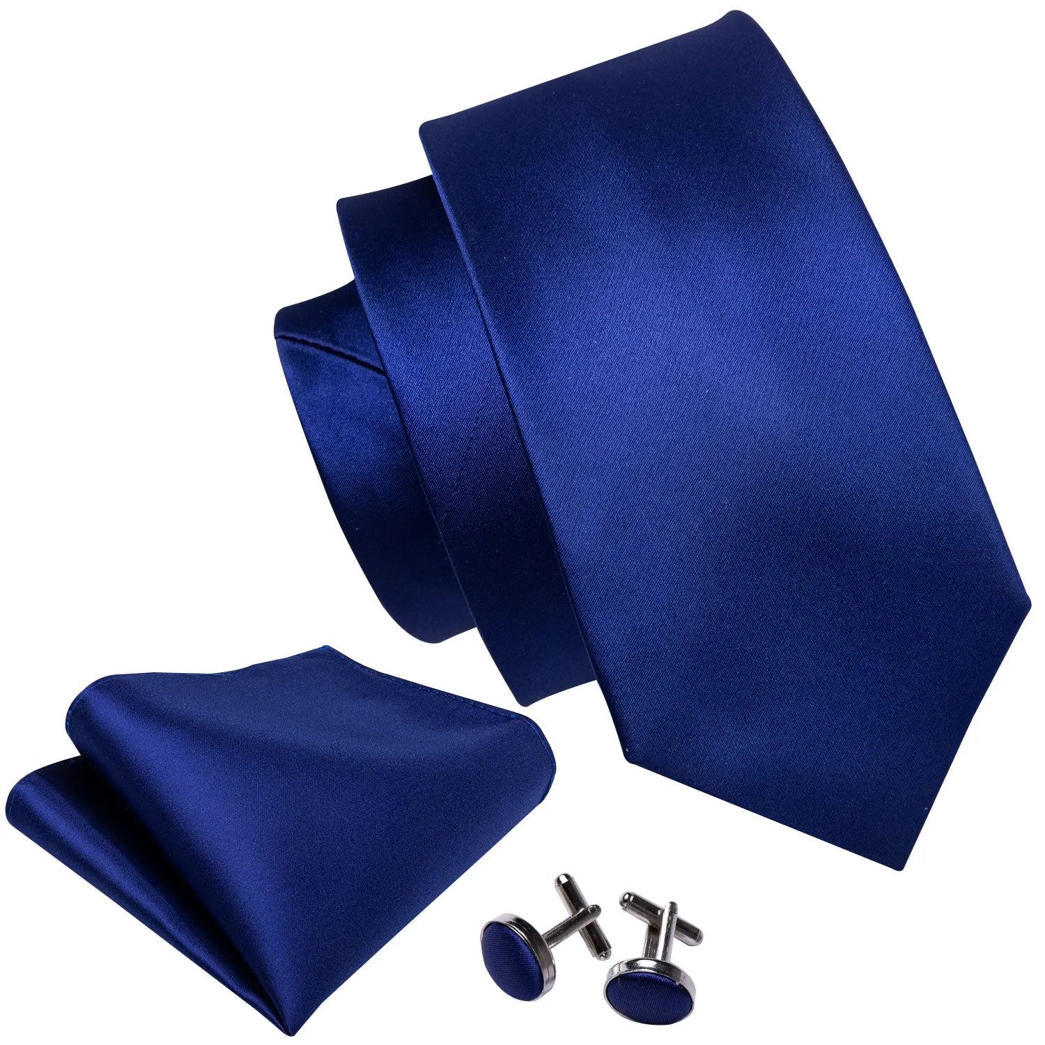 Barry. Wang Blue Tie Solid Silk Tie Hanky Cufflinks Set Classic Hot sold by Barrywang product image thumbnail 4