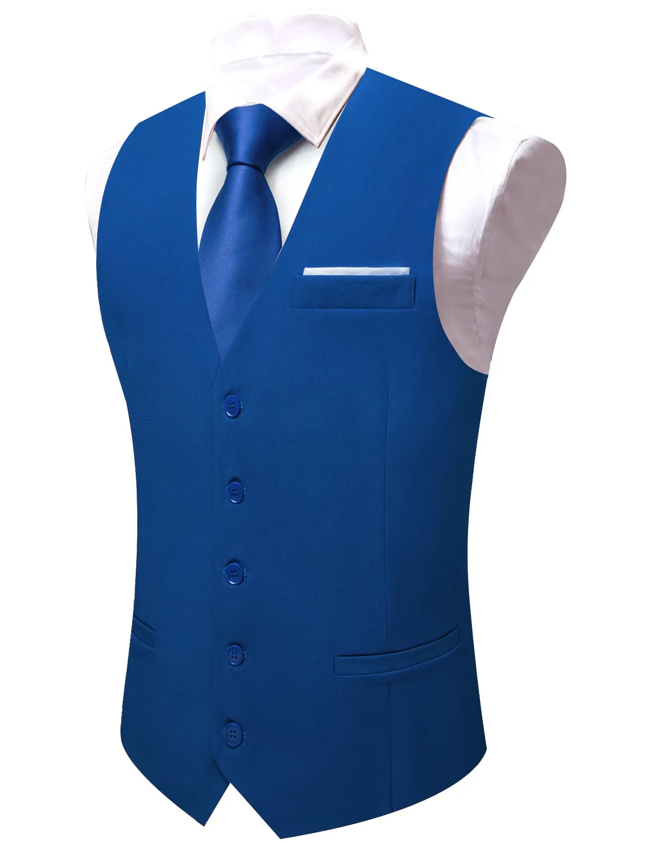 Barry. Wang Wedding Vest Solid Medium Blue Mens Button V-Neck Waistcoat sold by Barrywang product image thumbnail 3