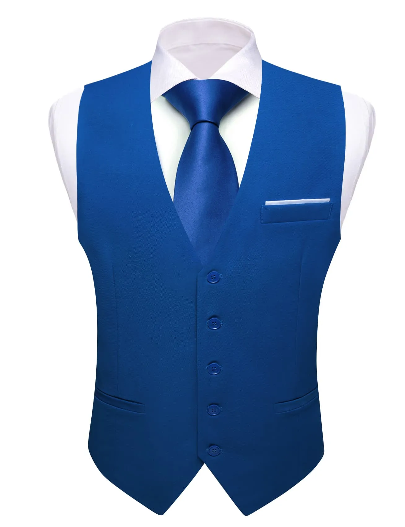 Barry. Wang Wedding Vest Solid Medium Blue Mens Button V-Neck Waistcoat sold by Barrywang product image thumbnail 2