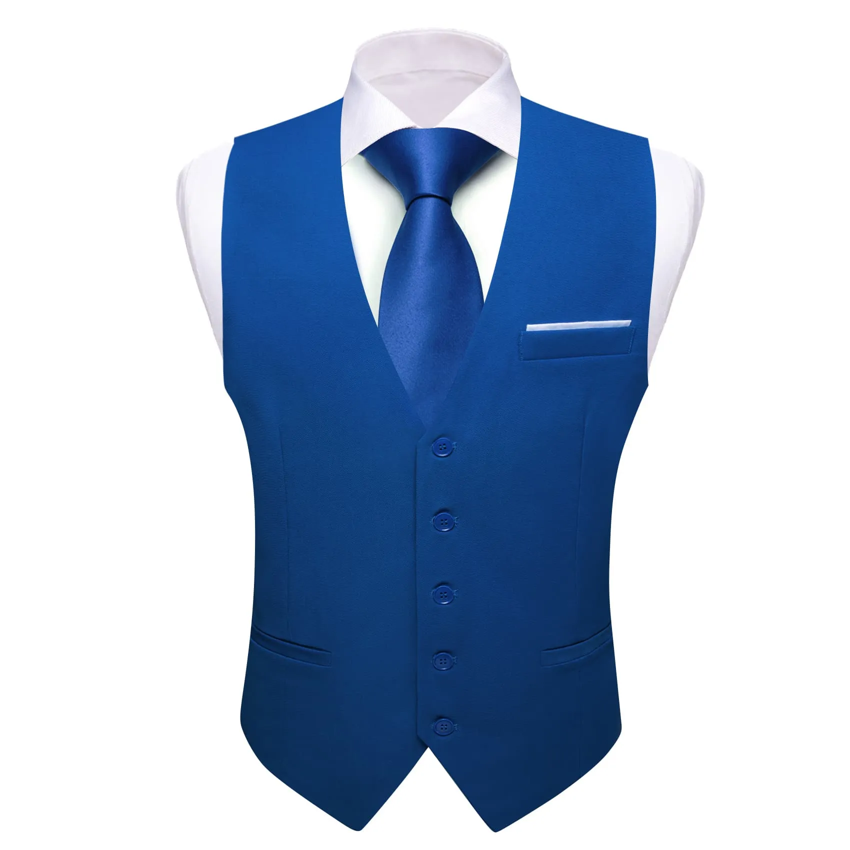 Barry. Wang Wedding Vest Solid Medium Blue Mens Button V-Neck Waistcoat sold by Barrywang