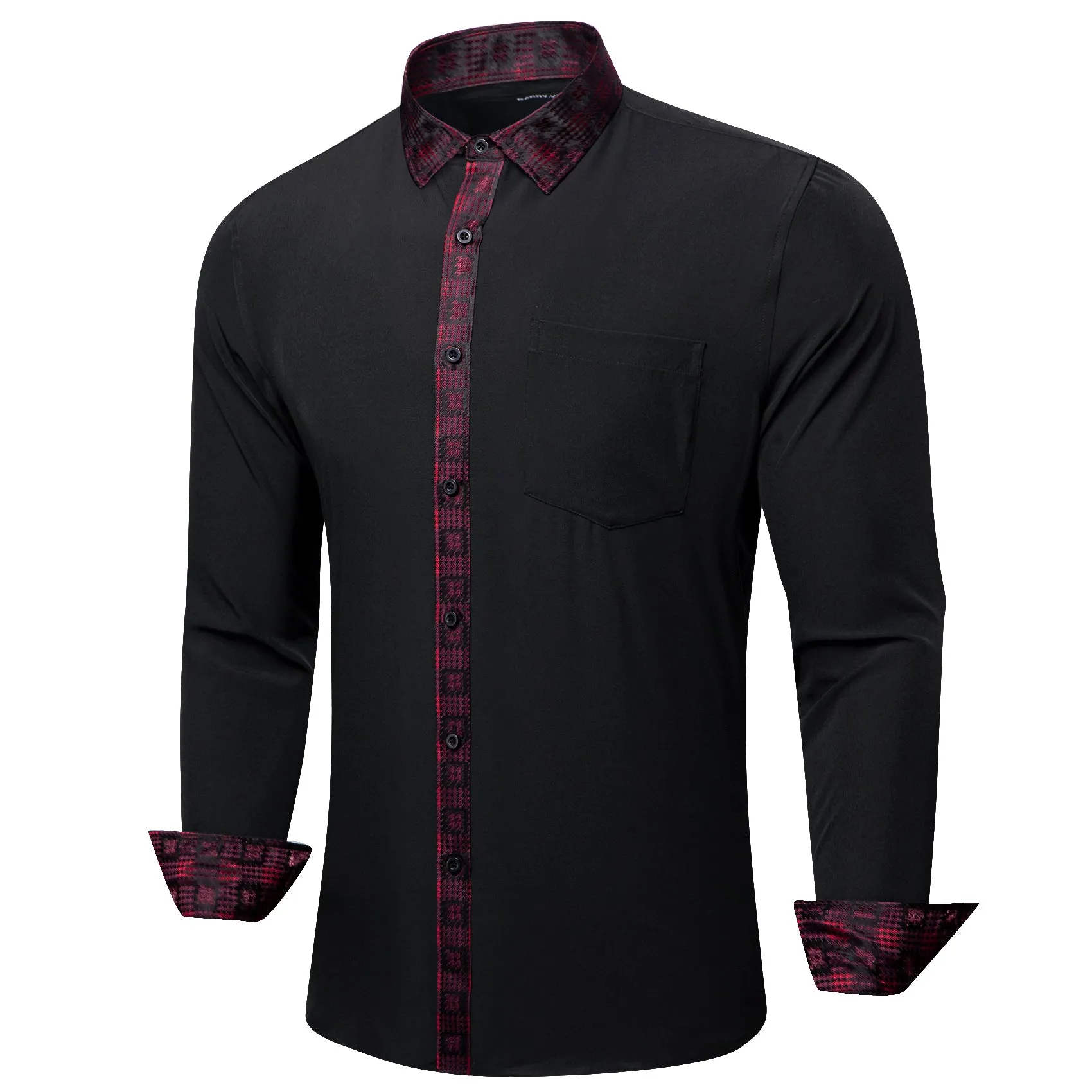 Barry.wang Black Burgundy Splicing Men's Business Shirt sold by Barrywang product image thumbnail 2