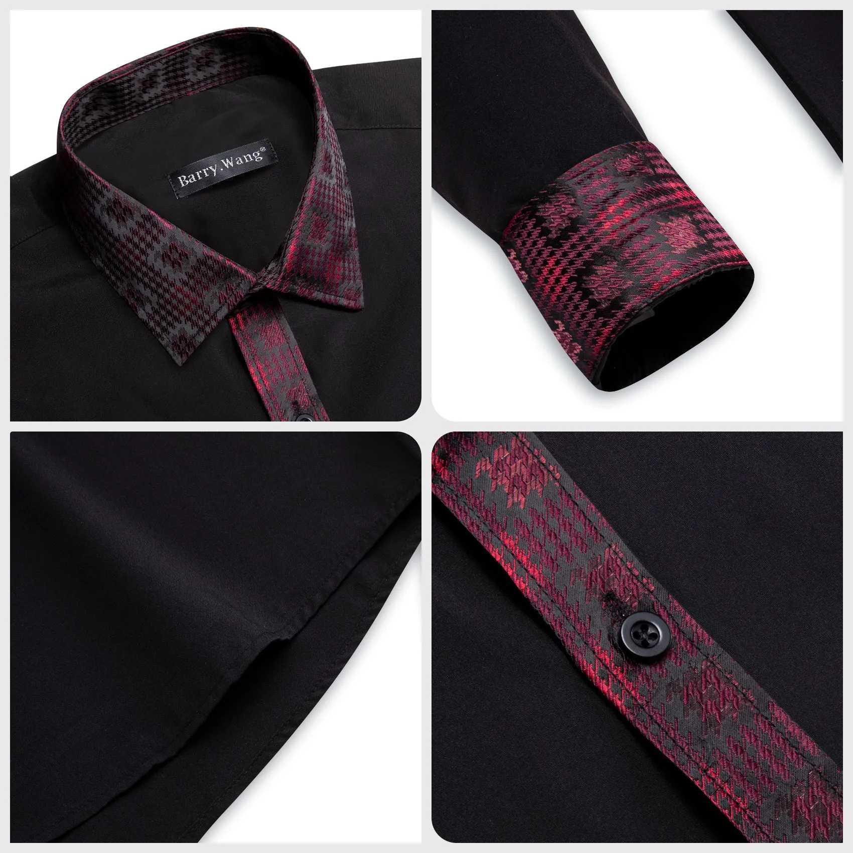 Barry.wang Black Burgundy Splicing Men's Business Shirt sold by Barrywang product image thumbnail 4