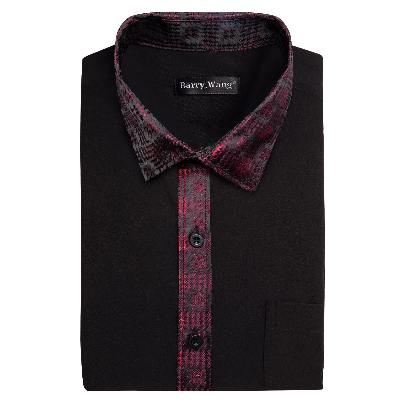 Barry.wang Black Burgundy Splicing Men's Business Shirt sold by Barrywang product image thumbnail 3