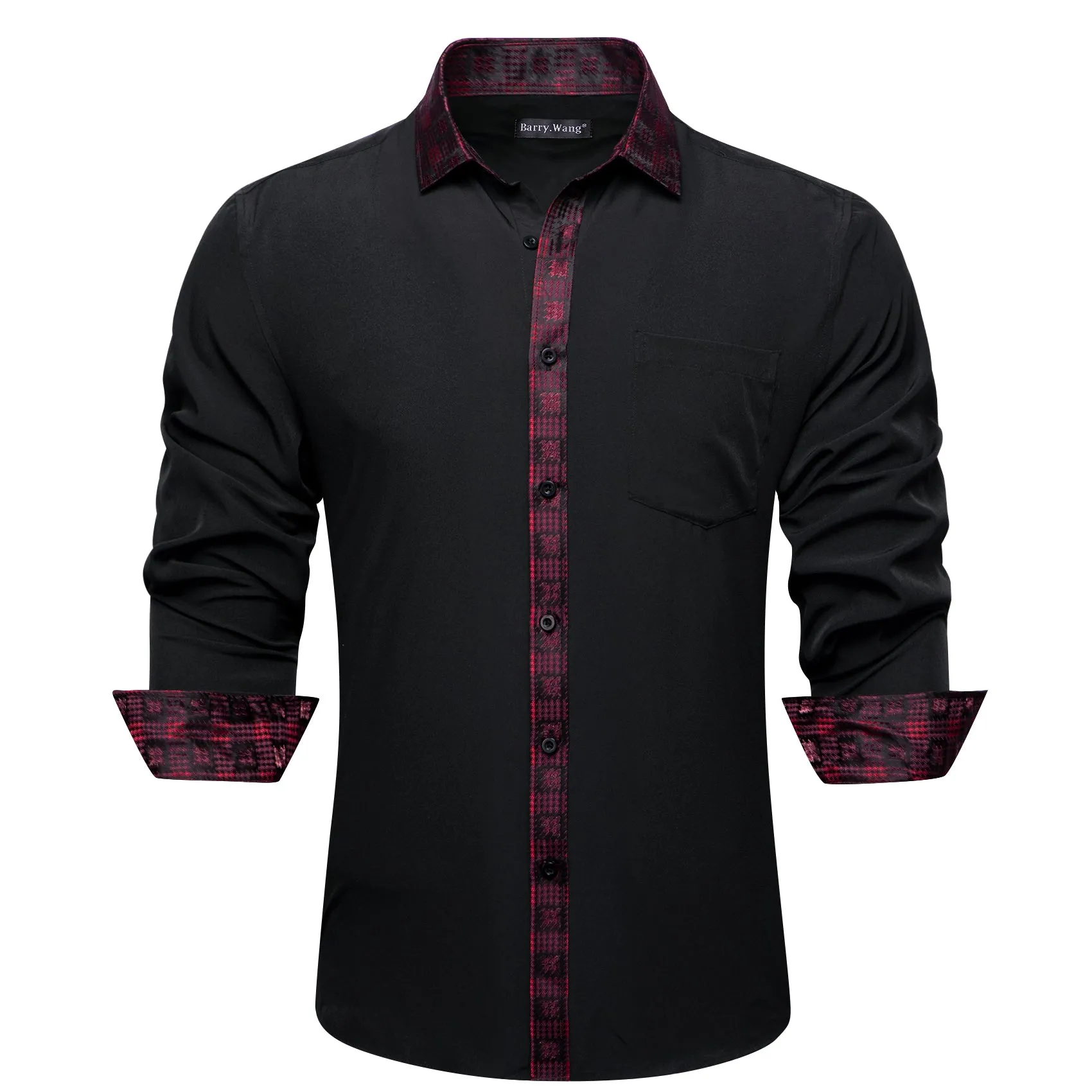 Barry.wang Black Burgundy Splicing Men's Business Shirt sold by Barrywang