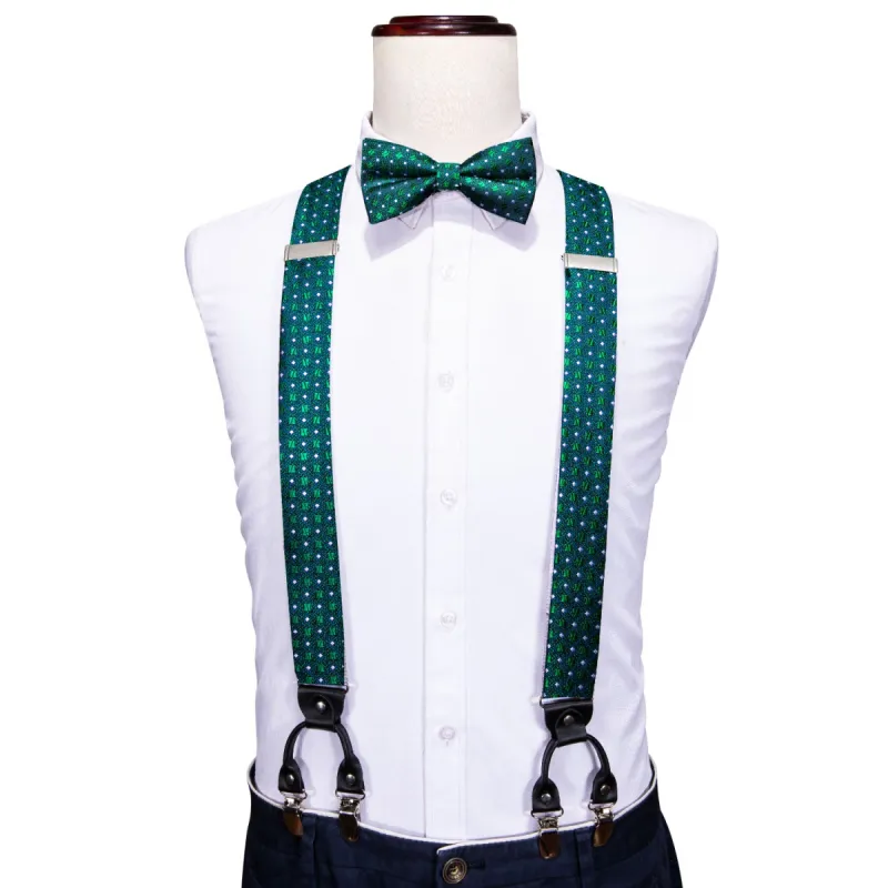 Novetly Green White Y Back Adjustable Bow Tie Suspenders Set sold by Barrywang