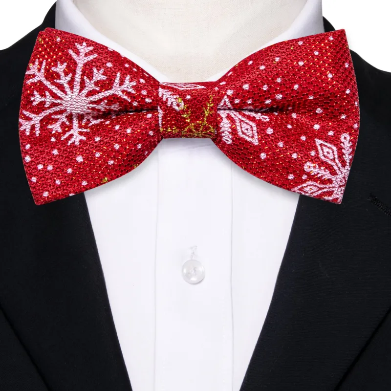Christmas Red White Floral Silk Pre-tied Bow Tie sold by Barrywang