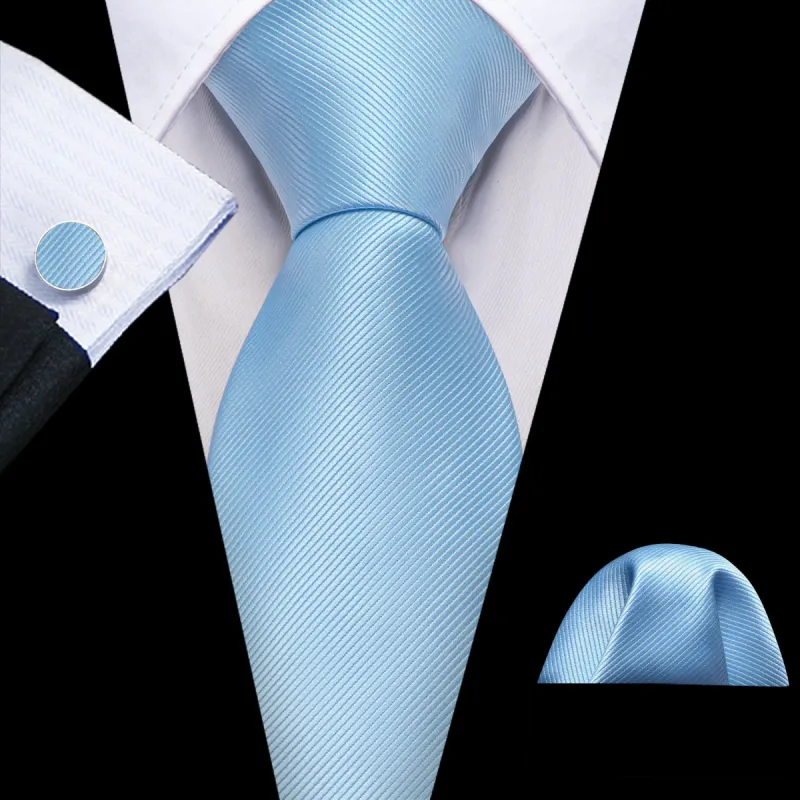 Barry. Wang Light Cornflower Blue Tie Solid Necktie Hanky Cufflinks Set sold by Barrywang