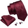 Barry Wang Solid Necktie Burgundy Paisley Silk Tie Hanky Cufflinks Set sold by Barrywang