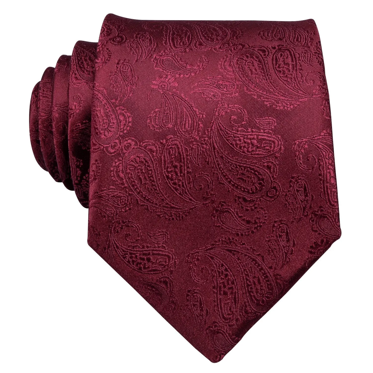 Barry. Wang Solid Necktie Burgundy Paisley Silk Tie Hanky Cufflinks Set sold by Barrywang product image thumbnail 4