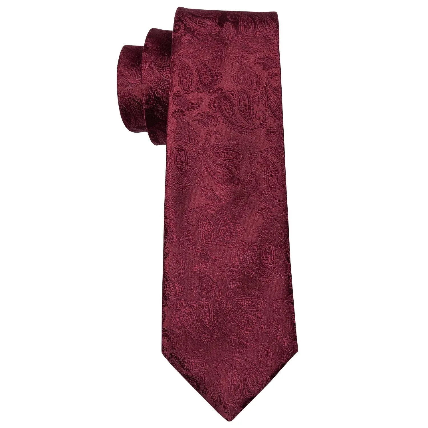 Barry. Wang Solid Necktie Burgundy Paisley Silk Tie Hanky Cufflinks Set sold by Barrywang product image thumbnail 5