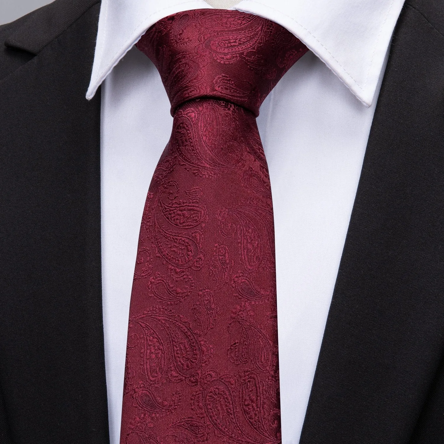 Barry. Wang Solid Necktie Burgundy Paisley Silk Tie Hanky Cufflinks Set sold by Barrywang product image thumbnail 2