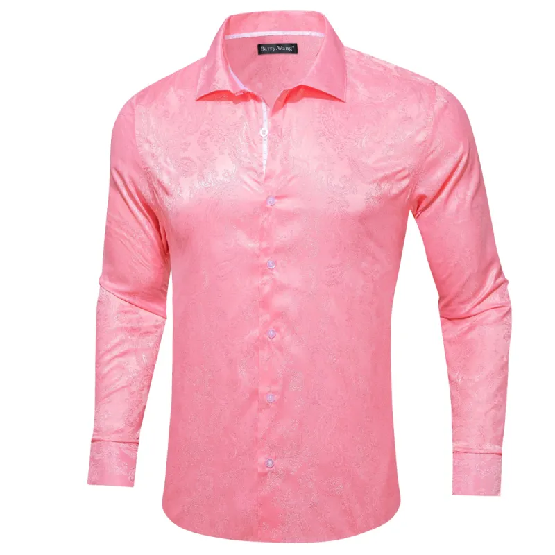 Barry Wang Button Down Shirt Men's Pink Paisley Silk Long Sleeve Shirt sold by Barrywang