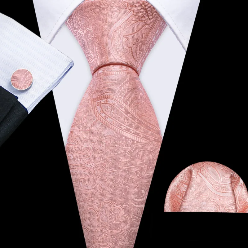 Barry. Wang Paisley Necktie Light Red Men Silk Tie Hanky Cufflinks Set sold by Barrywang