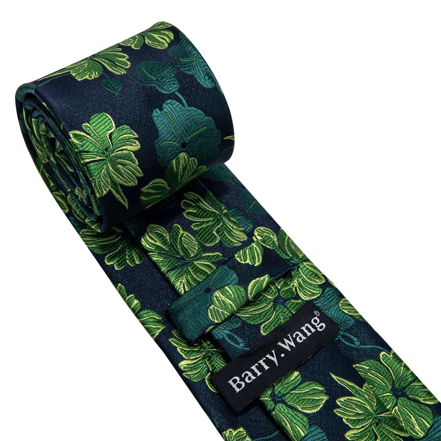 Barry. Wang Green Tie Jacquard Floral Silk Tie Handkerchief Cufflinks Set for Men sold by Barrywang product image thumbnail 5