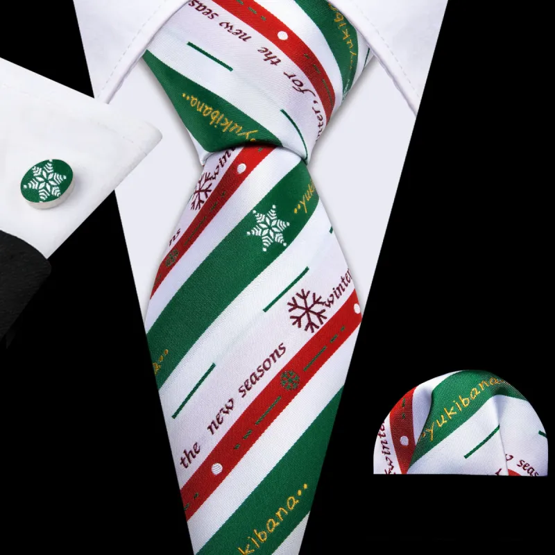 Barry Wang Christmas Pattern Mens Striped Ties Necktie Hanky Cufflinks sold by Barrywang