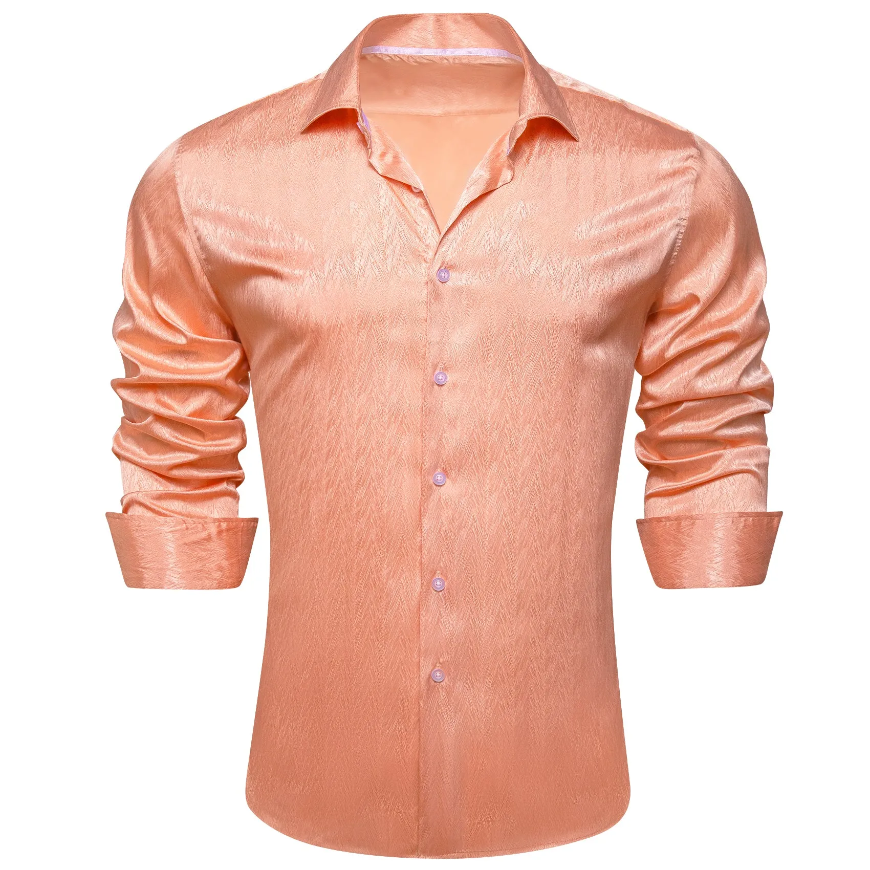 Barry.Wang Pale Orange Shirt Solid Silk Men's Long Sleeve Dress Shirt sold by Barrywang product image thumbnail 4