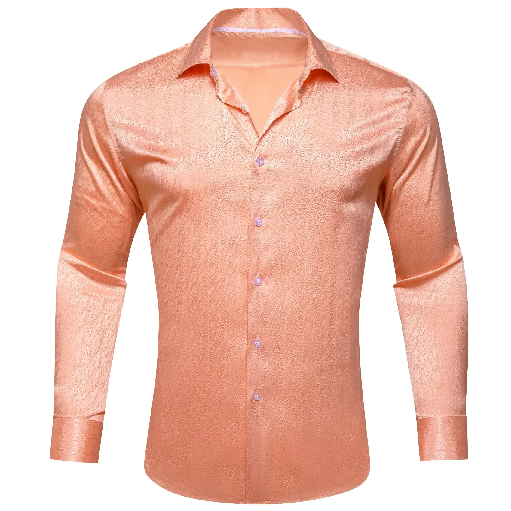 Barry.Wang Pale Orange Shirt Solid Silk Men's Long Sleeve Dress Shirt sold by Barrywang