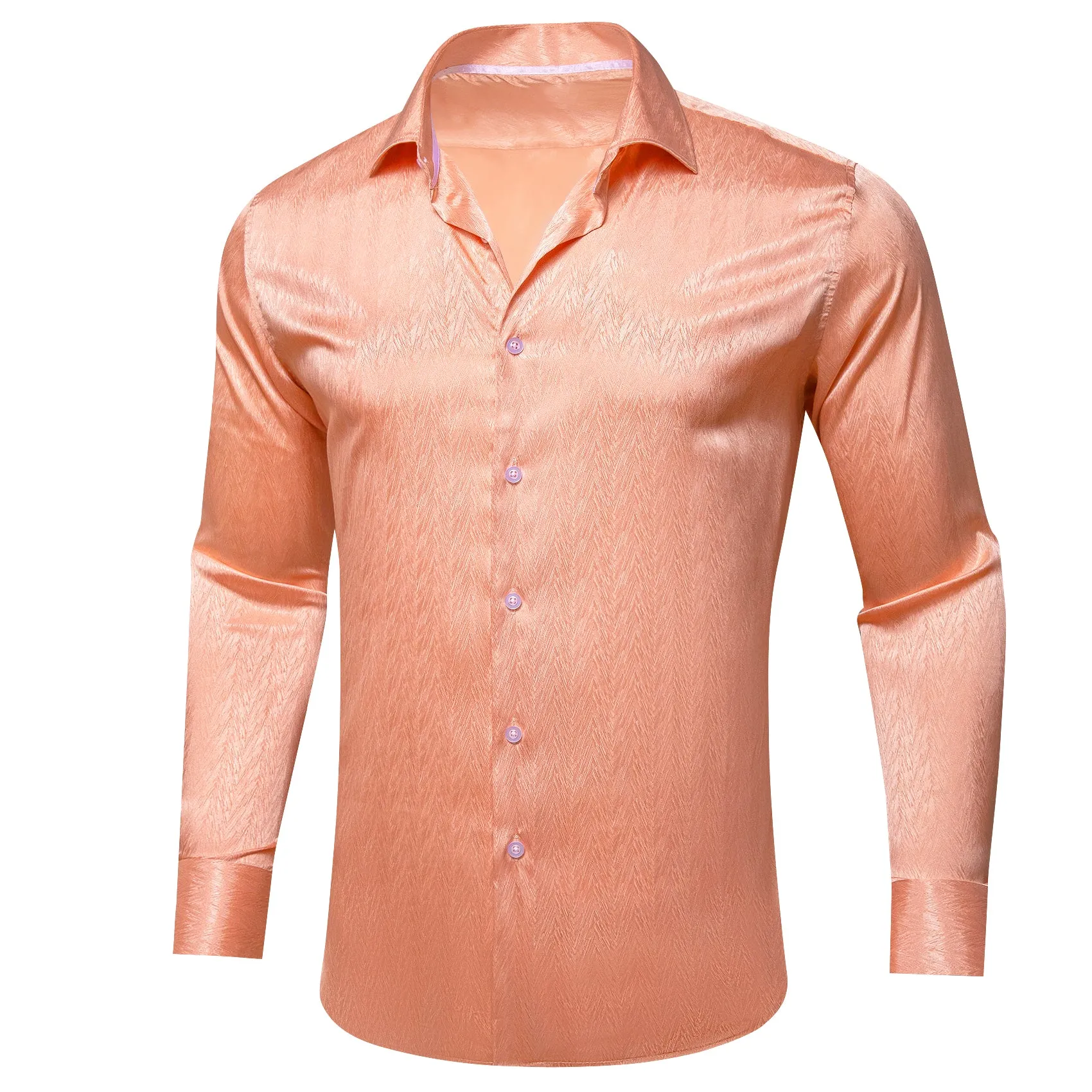 Barry.Wang Pale Orange Shirt Solid Silk Men's Long Sleeve Dress Shirt sold by Barrywang product image thumbnail 2