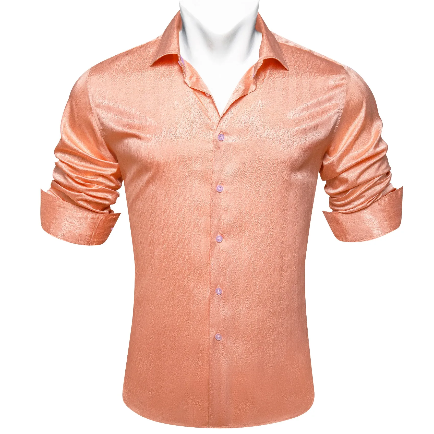 Barry.Wang Pale Orange Shirt Solid Silk Men's Long Sleeve Dress Shirt sold by Barrywang product image thumbnail 5