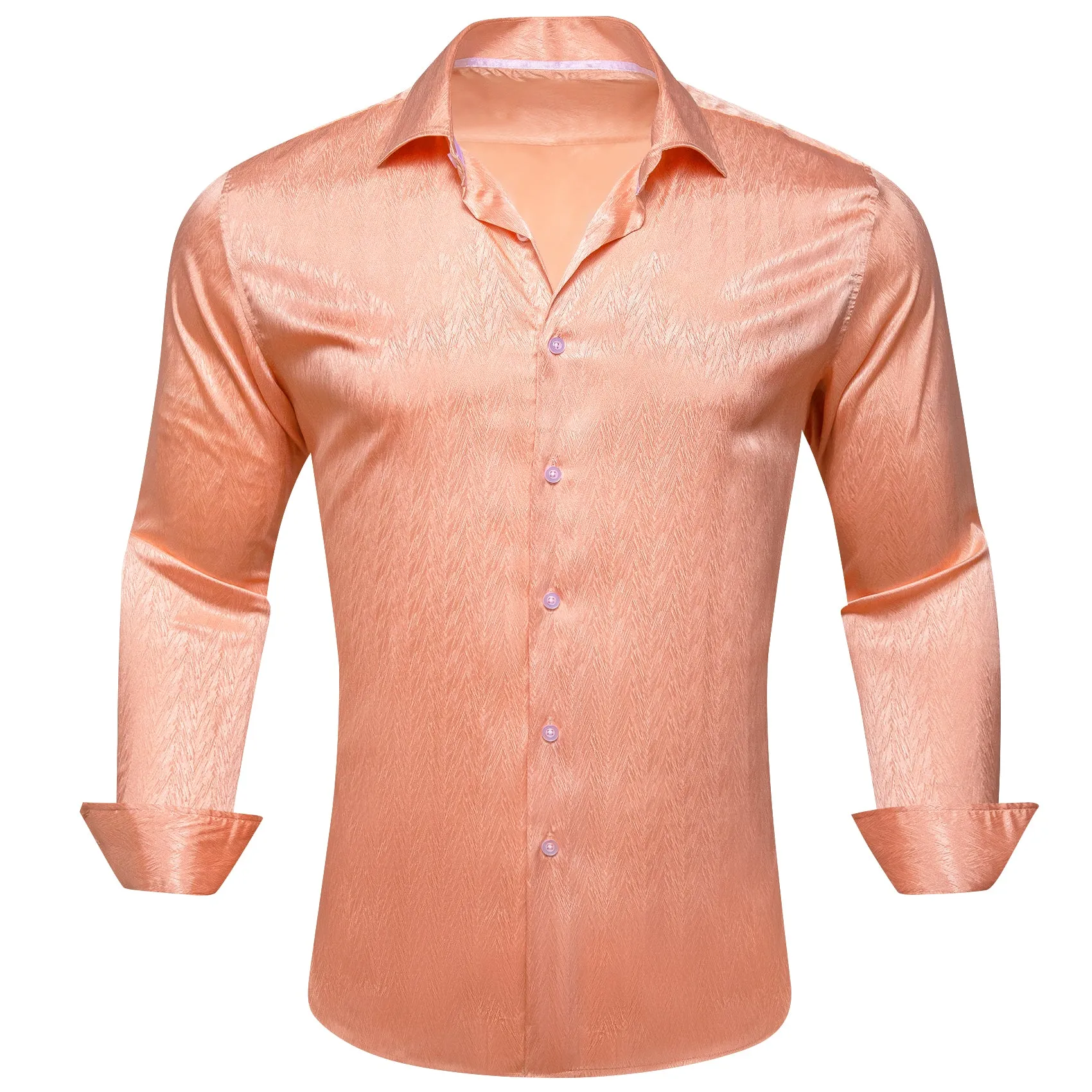 Barry.Wang Pale Orange Shirt Solid Silk Men's Long Sleeve Dress Shirt sold by Barrywang product image thumbnail 3